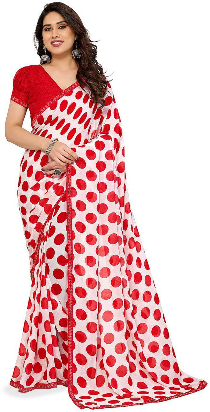 ANAND SAREES Georgette Printed Regular Saree With Unstitched Blouse Piece ( Red ) ANAND SAREES Georgette Printed Regular Saree With Unstitched Blouse Piece ( Red )