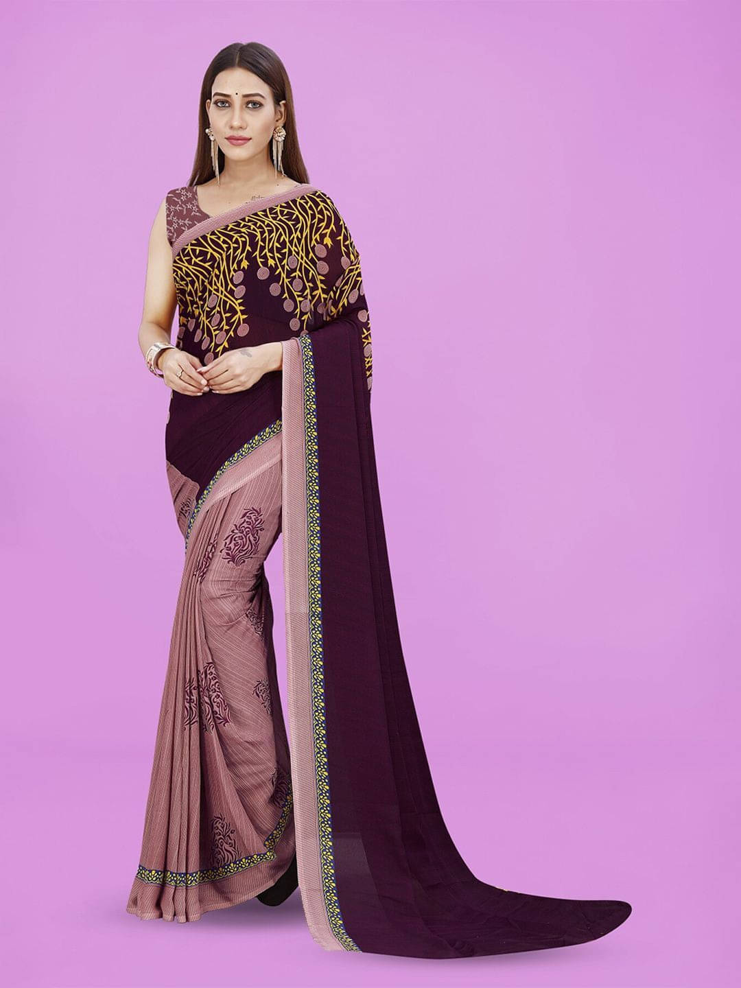 ANAND SAREES Georgette Printed Regular Saree With Unstitched Blouse Piece ( Purple ) ANAND SAREES Georgette Printed Regular Saree With Unstitched Blouse Piece ( Purple )