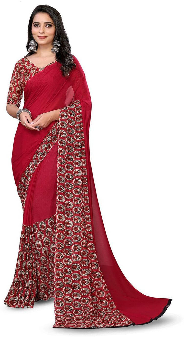     			ANAND SAREES Georgette Printed Regular Saree With Unstitched Blouse Piece ( Red )