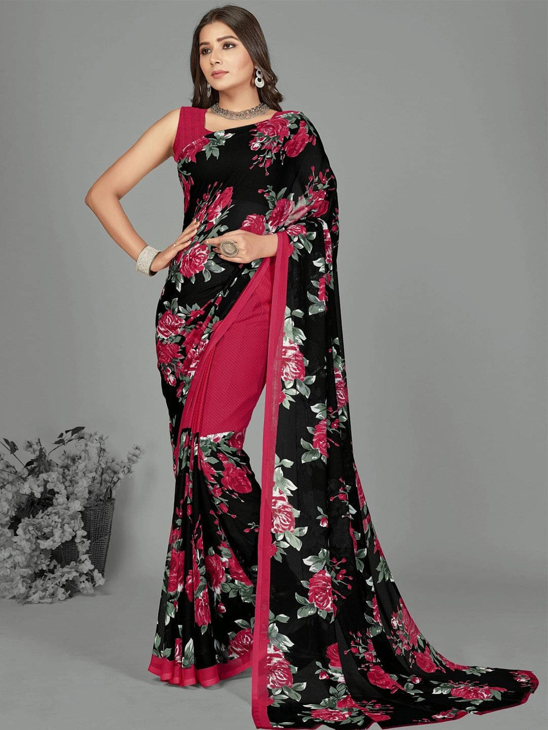 ANAND SAREES Georgette Printed Regular Saree With Unstitched Blouse Piece ( Red ) ANAND SAREES Georgette Printed Regular Saree With Unstitched Blouse Piece ( Red )
