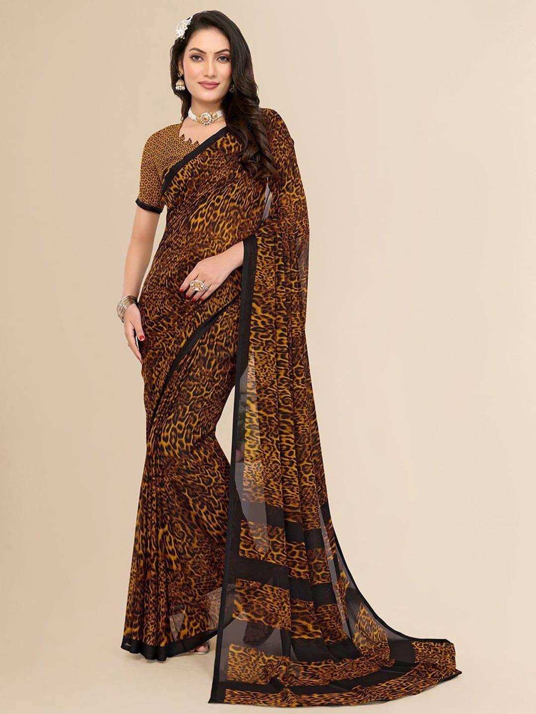 ANAND SAREES Georgette Printed Regular Saree With Unstitched Blouse Piece ( Brown ) ANAND SAREES Georgette Printed Regular Saree With Unstitched Blouse Piece ( Brown )