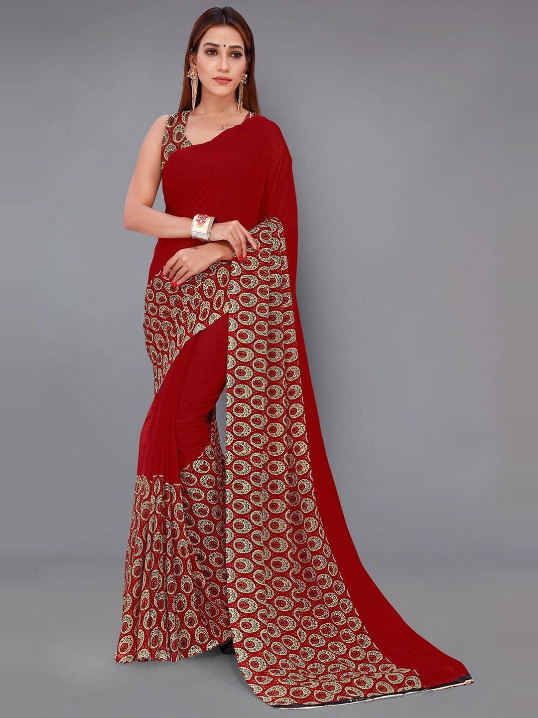 ANAND SAREES Georgette Printed Regular Saree With Unstitched Blouse Piece ( Maroon ) ANAND SAREES Georgette Printed Regular Saree With Unstitched Blouse Piece ( Maroon )