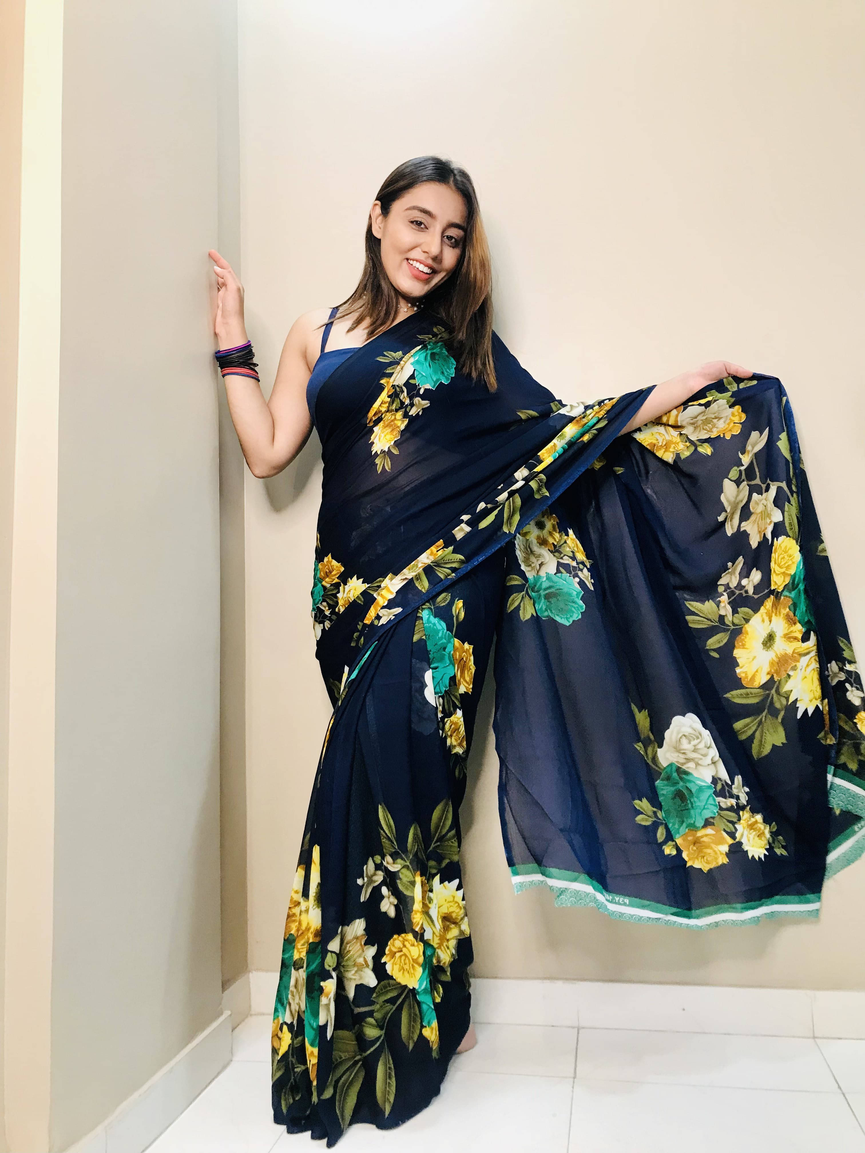     			ANAND SAREES Georgette Printed Regular Saree With Unstitched Blouse Piece ( Blue )