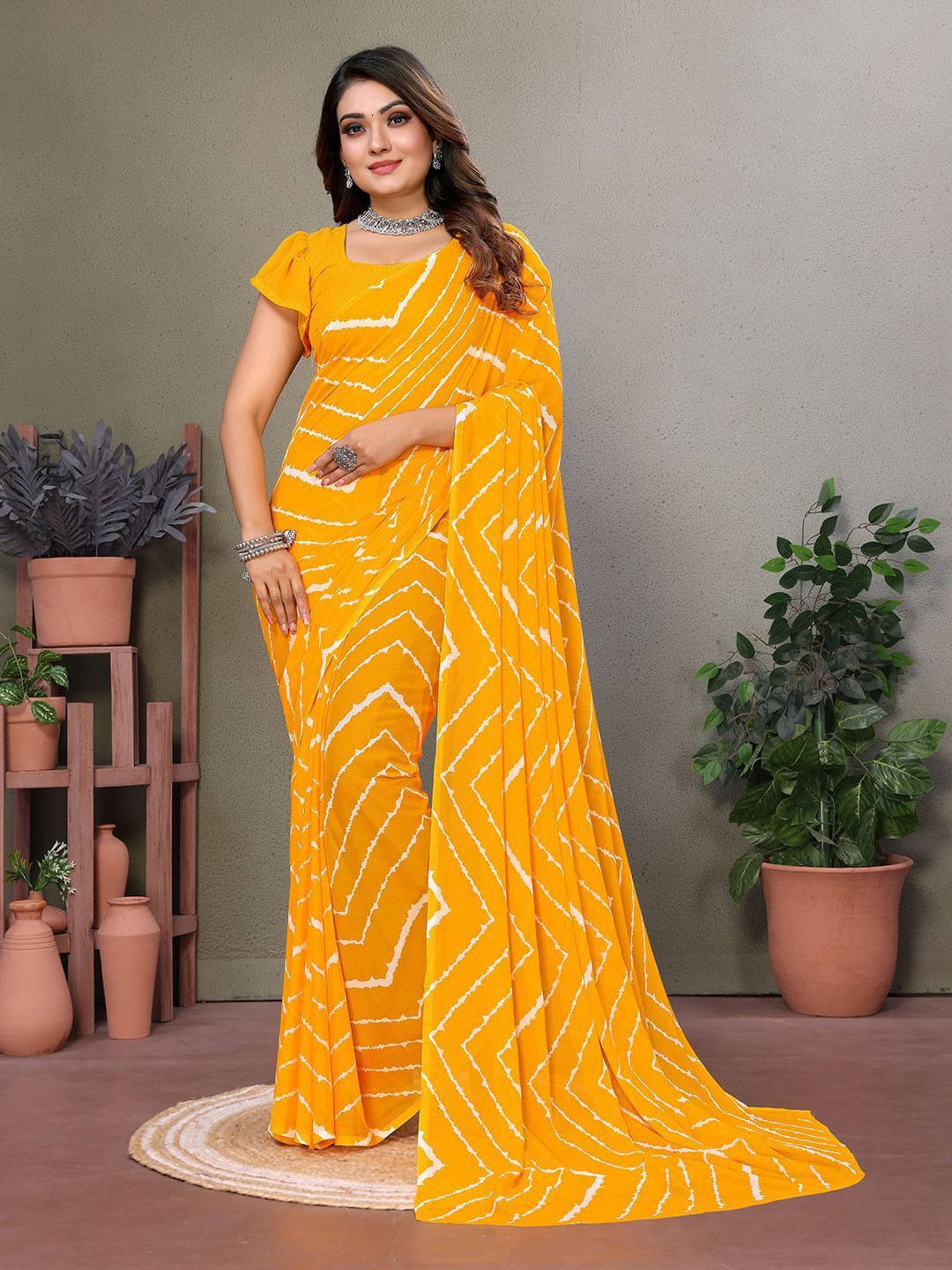     			ANAND SAREES Georgette Printed Regular Saree With Unstitched Blouse Piece ( Yellow )