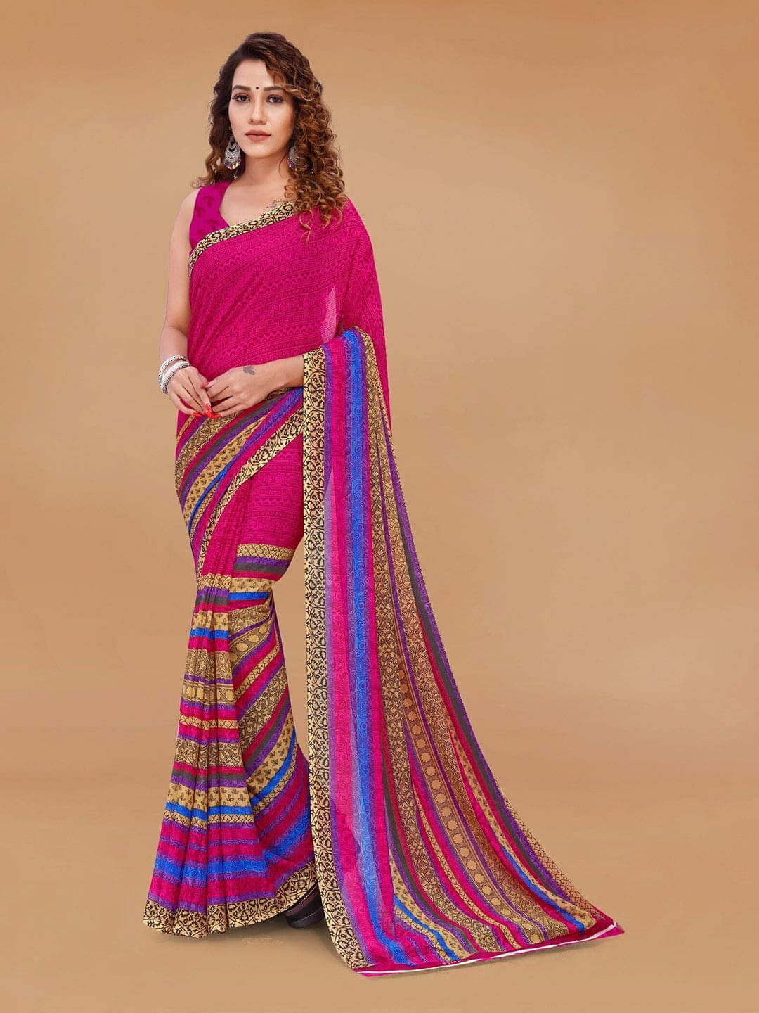 ANAND SAREES Georgette Printed Regular Saree With Unstitched Blouse Piece ( Pink ) ANAND SAREES Georgette Printed Regular Saree With Unstitched Blouse Piece ( Pink )
