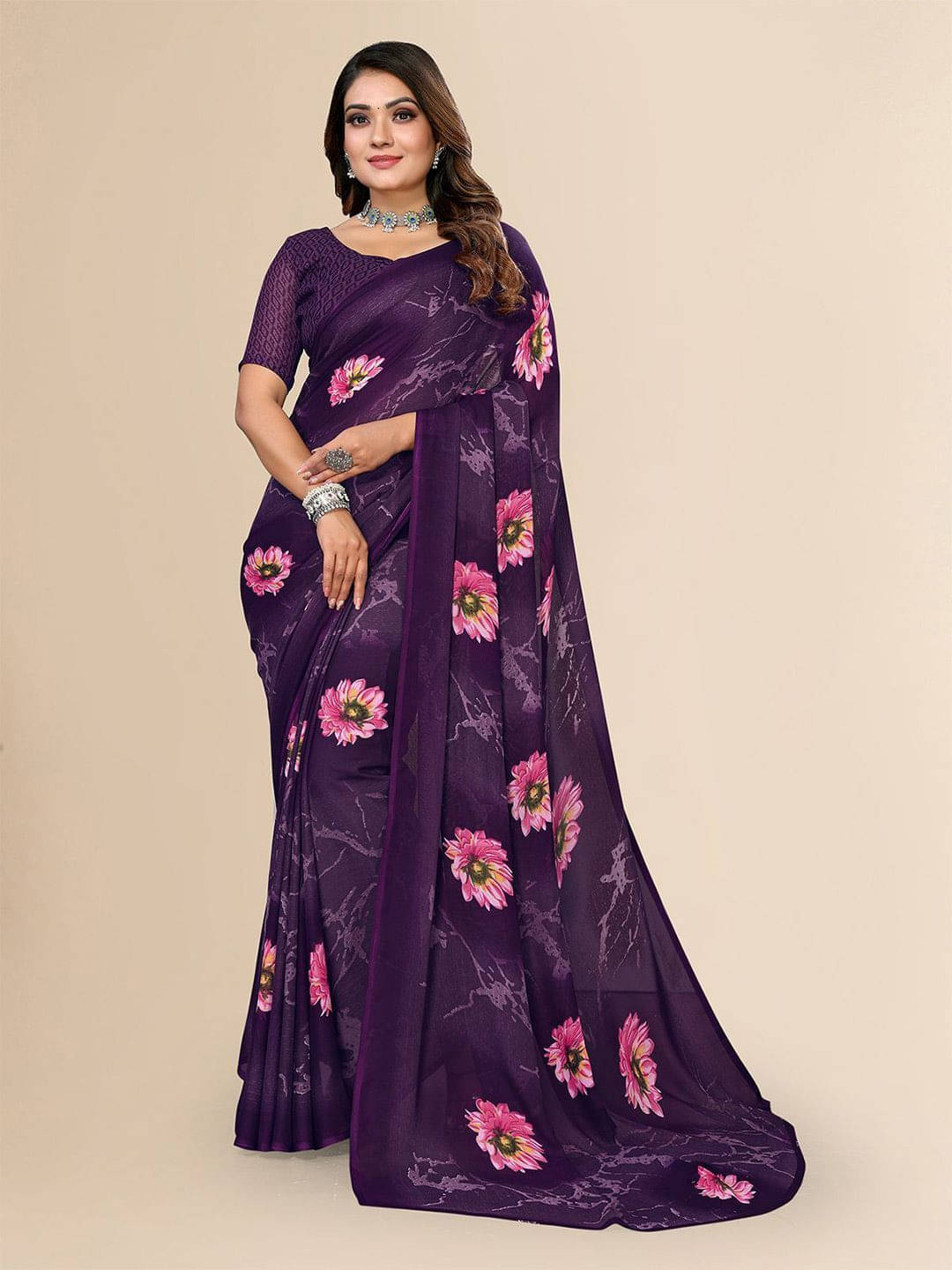     			ANAND SAREES Georgette Printed Regular Saree With Unstitched Blouse Piece ( Purple )