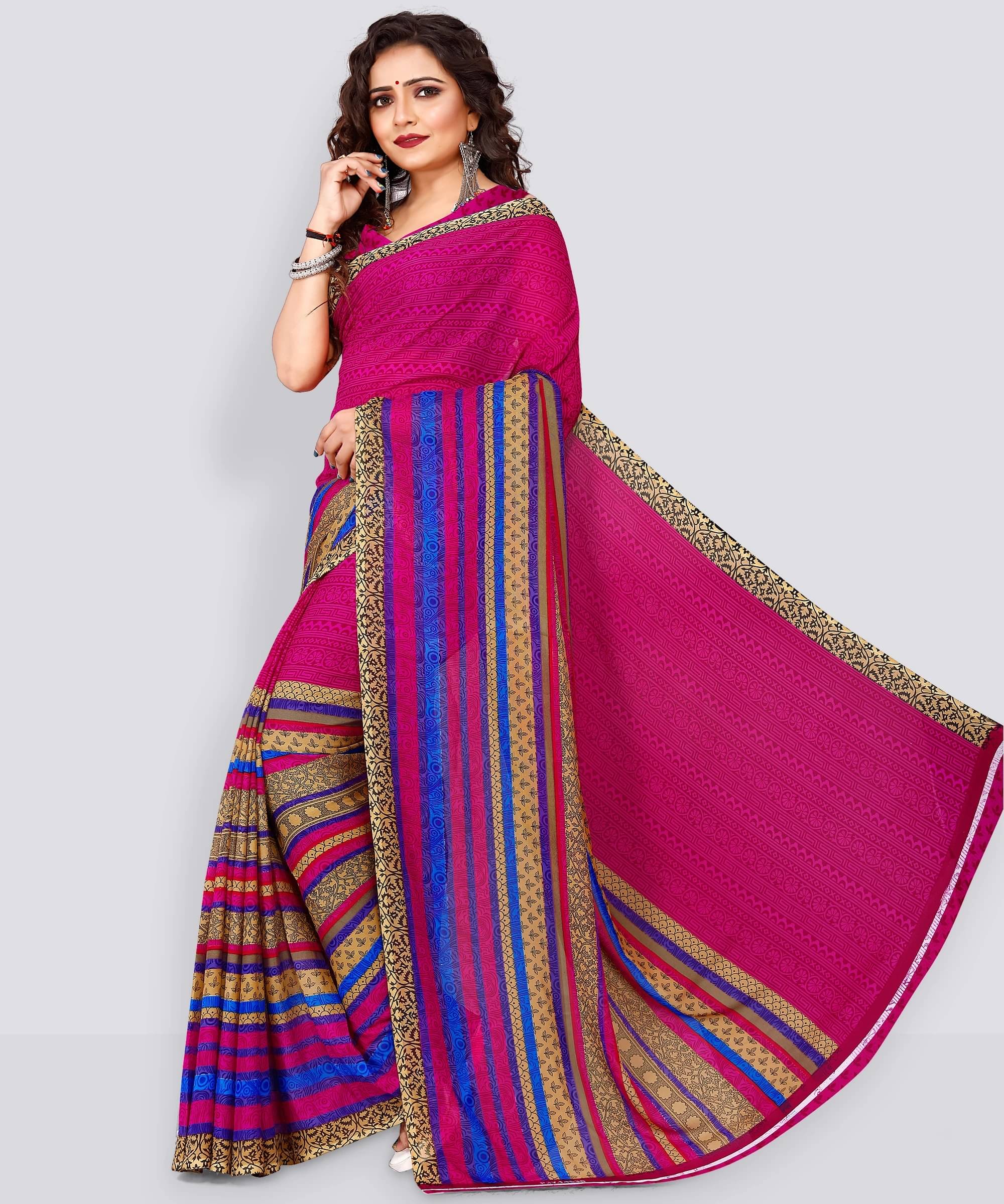 ANAND SAREES Georgette Printed Regular Saree With Unstitched Blouse Piece ( Pink ) ANAND SAREES Georgette Printed Regular Saree With Unstitched Blouse Piece ( Pink )