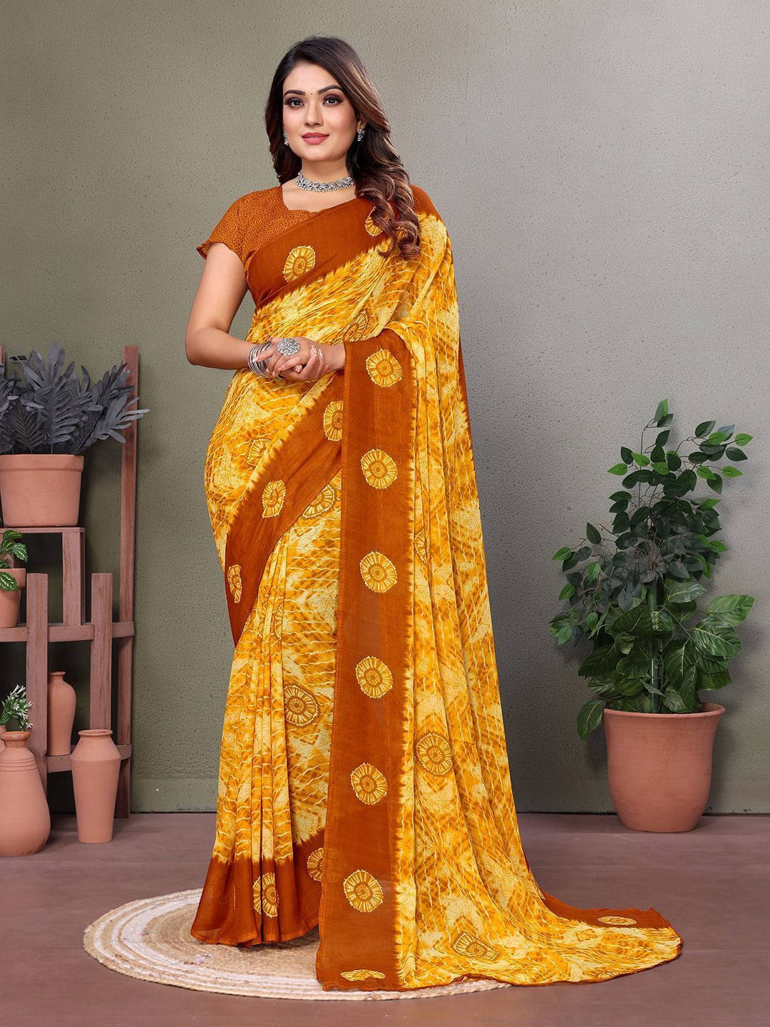     			ANAND SAREES Georgette Printed Regular Saree With Unstitched Blouse Piece ( Yellow )
