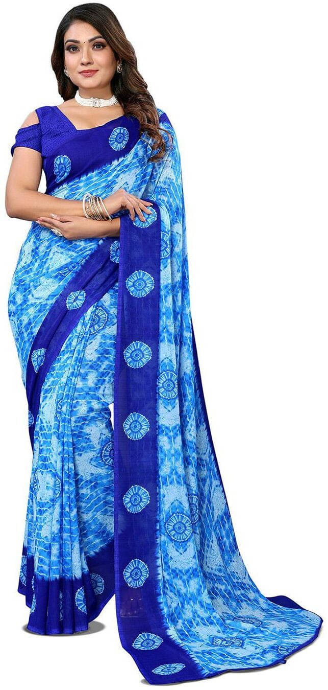 ANAND SAREES Georgette Printed Regular Saree With Unstitched Blouse Piece ( Blue ) ANAND SAREES Georgette Printed Regular Saree With Unstitched Blouse Piece ( Blue )