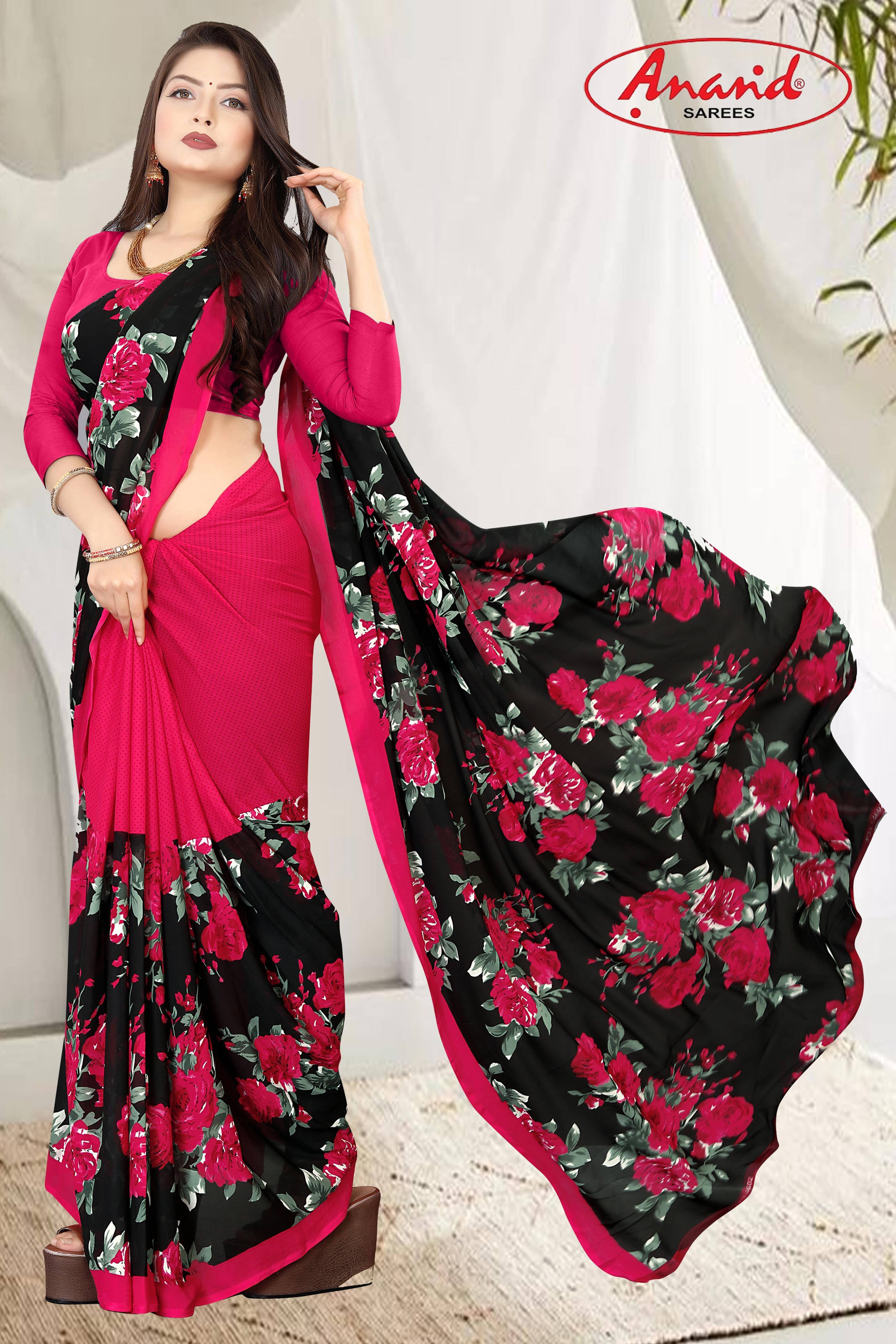     			ANAND SAREES Georgette Printed Regular Saree With Unstitched Blouse Piece ( Red )