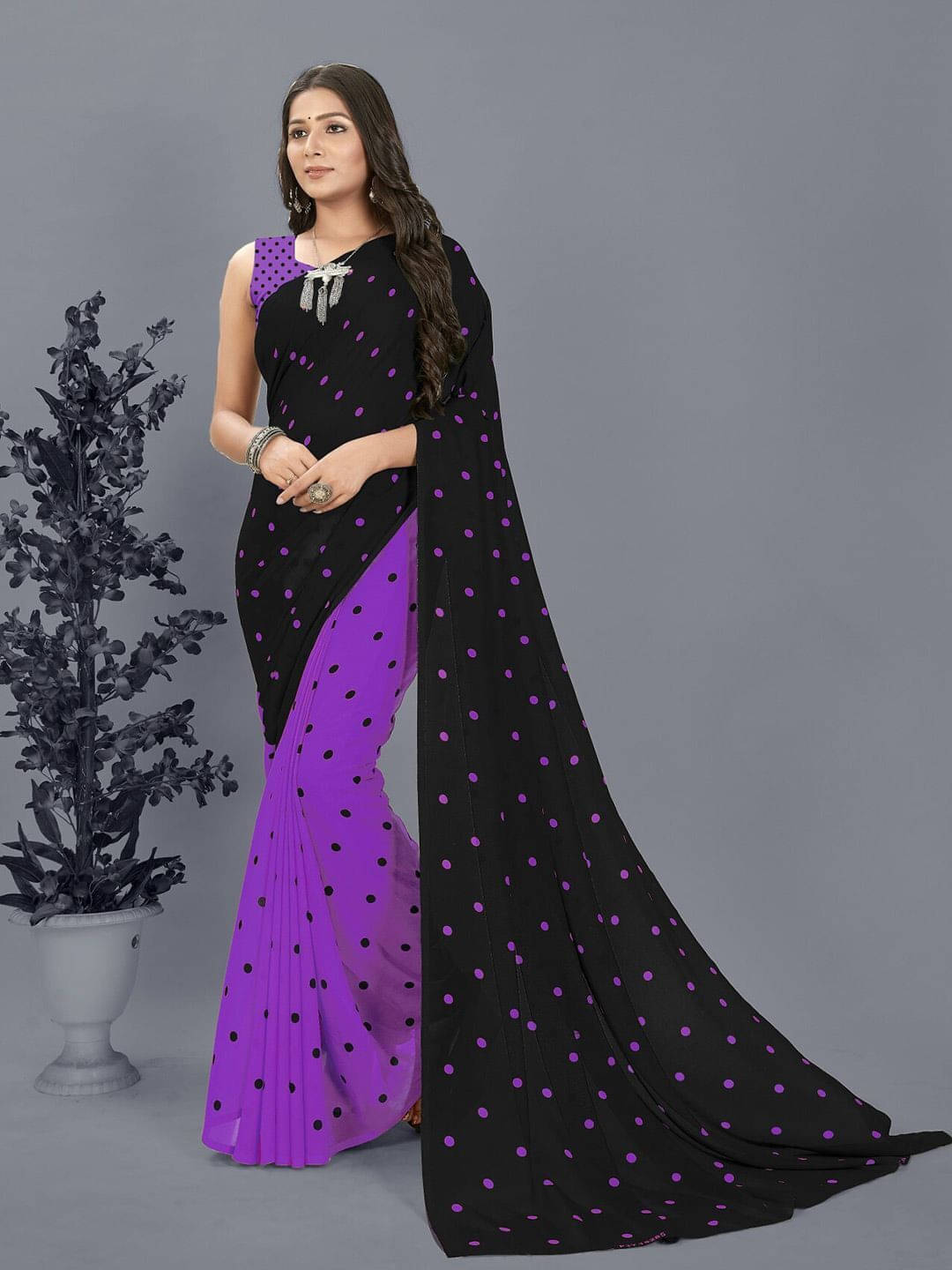     			ANAND SAREES Georgette Printed Regular Saree With Unstitched Blouse Piece ( Purple )