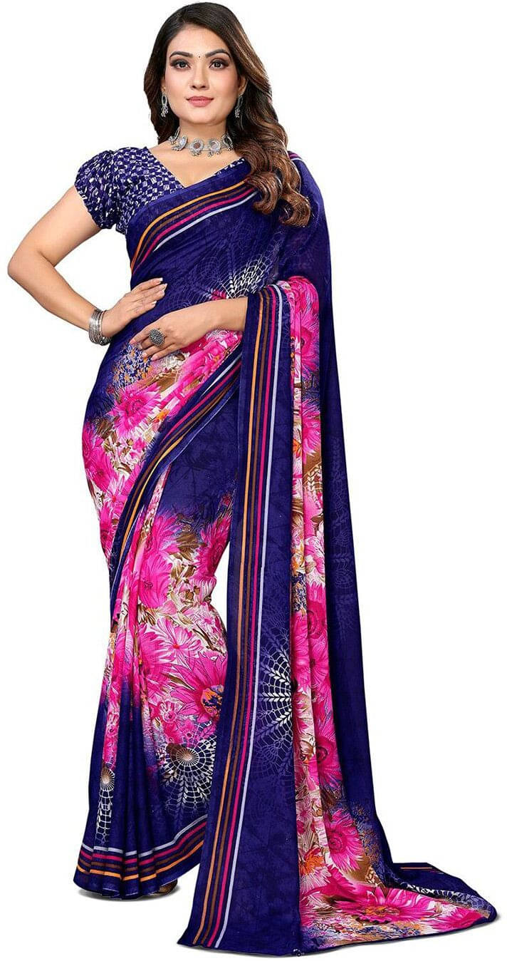     			ANAND SAREES Georgette Printed Regular Saree With Unstitched Blouse Piece ( Blue )