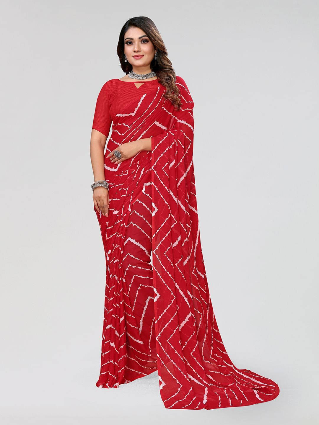 ANAND SAREES Georgette Self Design Regular Saree With Unstitched Blouse Piece ( Red ) ANAND SAREES Georgette Self Design Regular Saree With Unstitched Blouse Piece ( Red )
