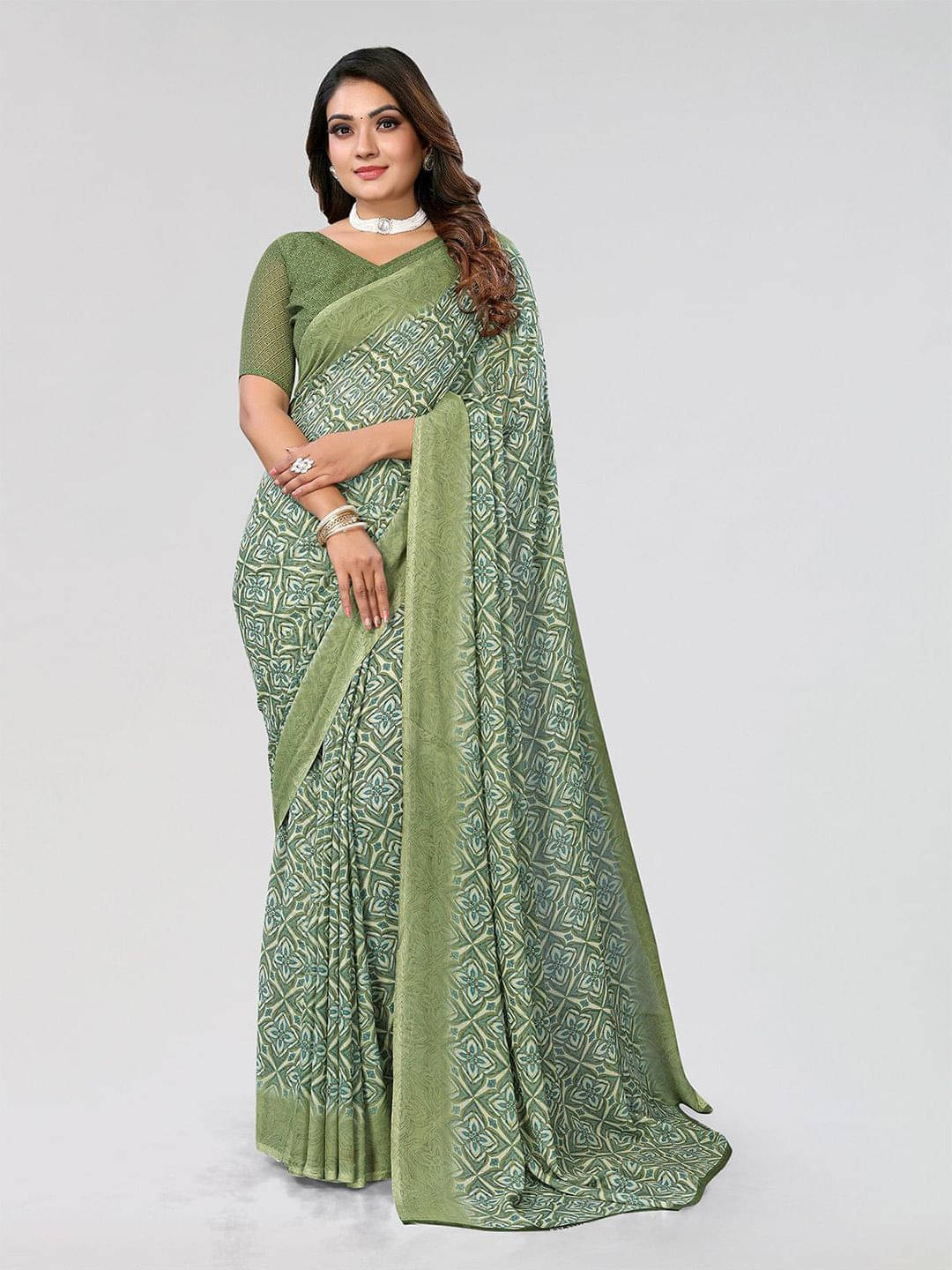     			ANAND SAREES Georgette Self Design Regular Saree With Unstitched Blouse Piece ( Green )