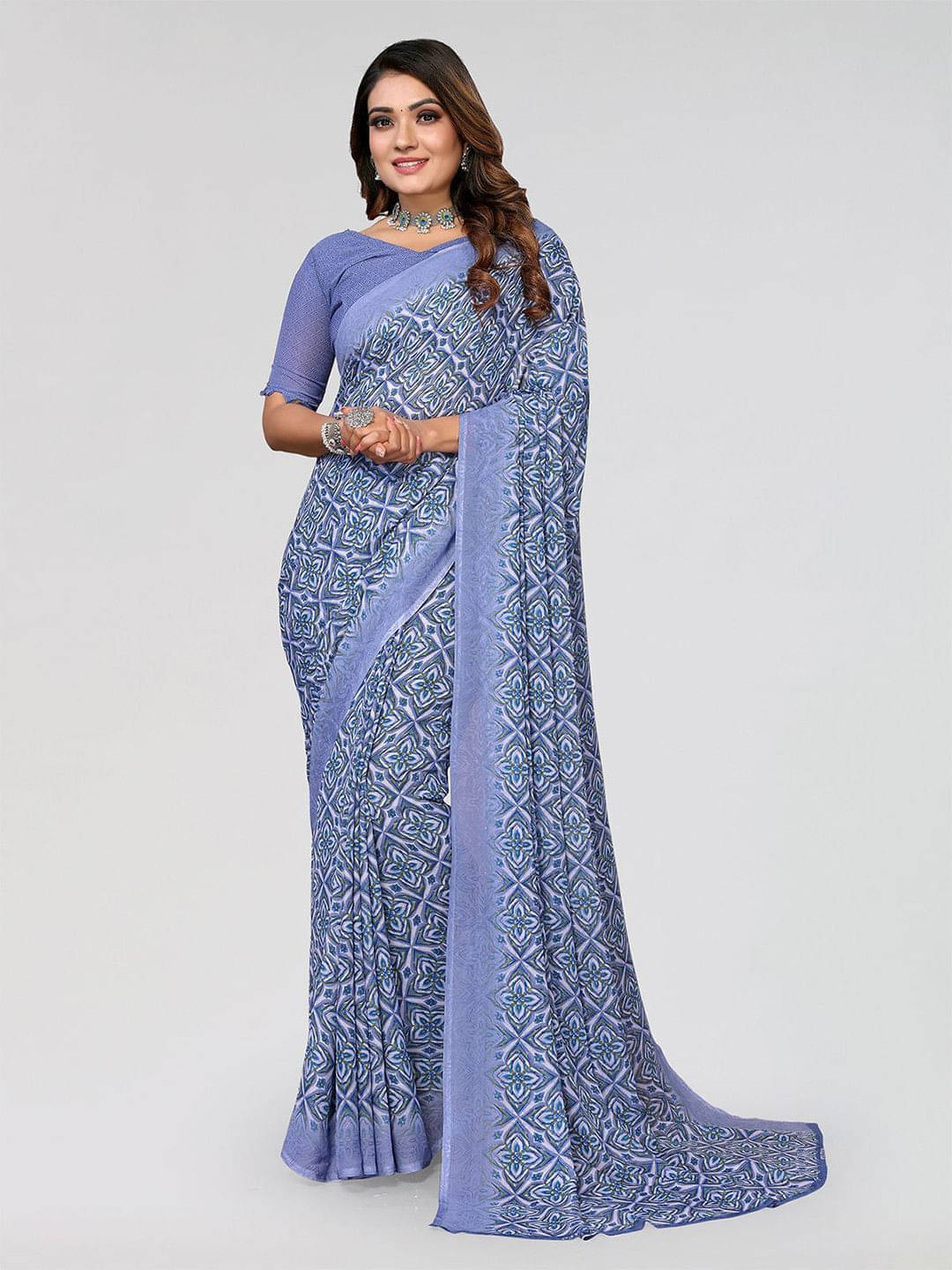 ANAND SAREES Georgette Self Design Regular Saree With Unstitched Blouse Piece ( Grey ) ANAND SAREES Georgette Self Design Regular Saree With Unstitched Blouse Piece ( Grey )