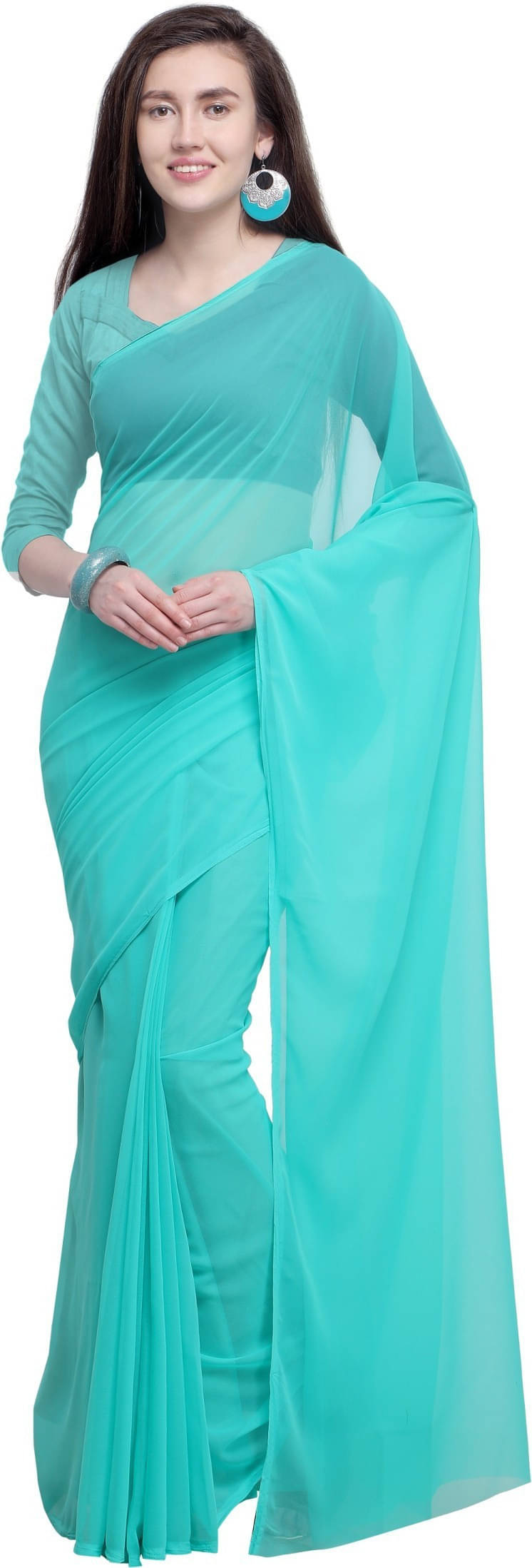     			ANAND SAREES Georgette Solid Regular Saree With Unstitched Blouse Piece ( Light Blue )
