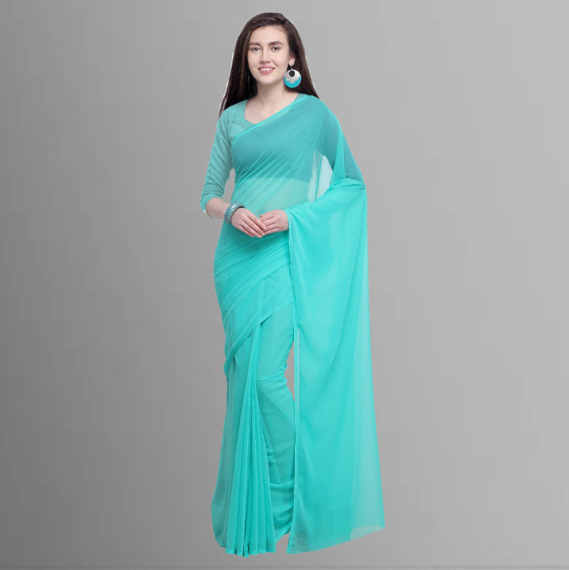     			ANAND SAREES Georgette Solid Regular Saree With Unstitched Blouse Piece ( Light Blue )