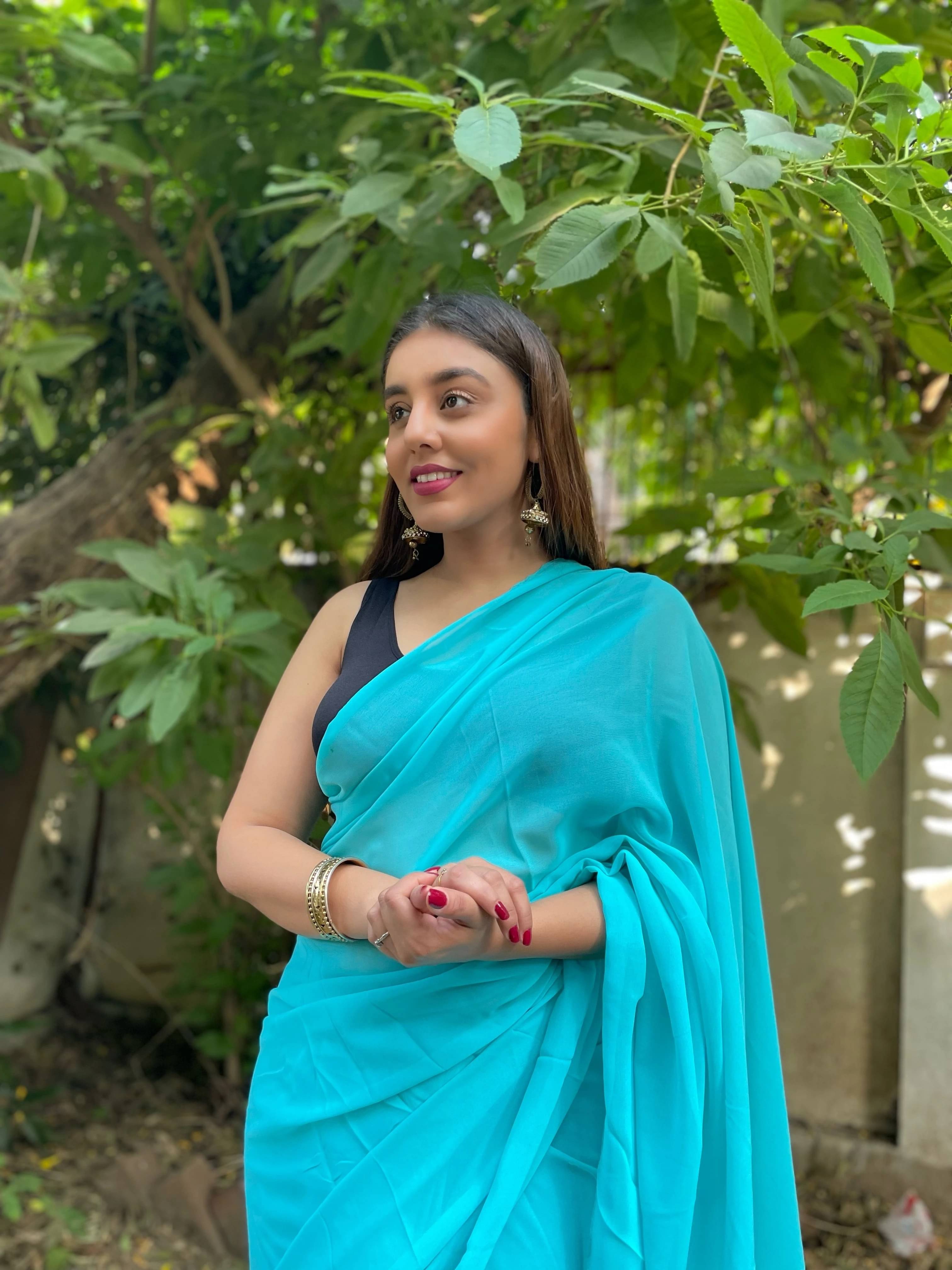     			ANAND SAREES Georgette Solid Regular Saree With Unstitched Blouse Piece ( Light Blue )