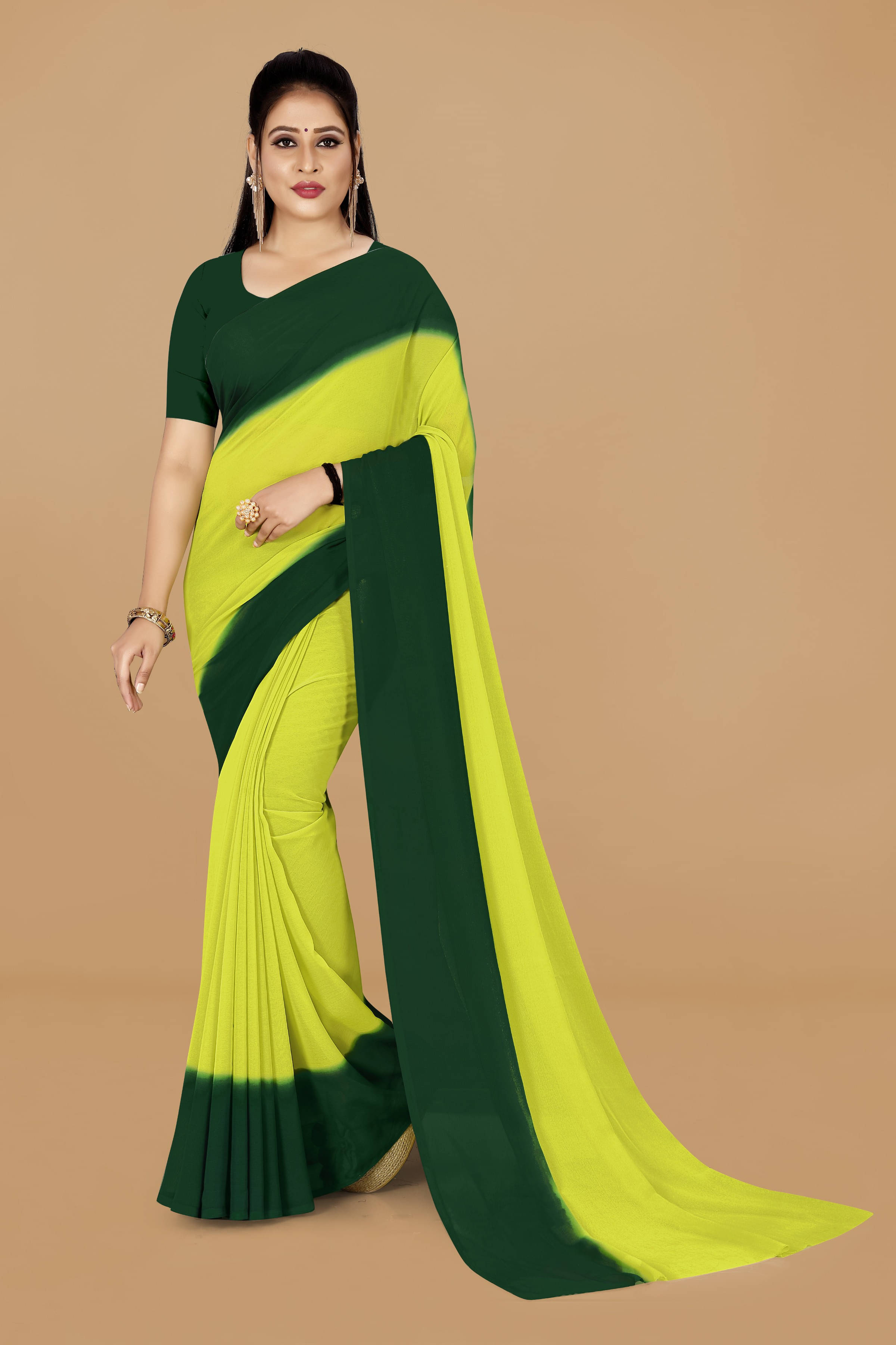     			ANAND SAREES Georgette Solid Regular Saree With Unstitched Blouse Piece ( Green )