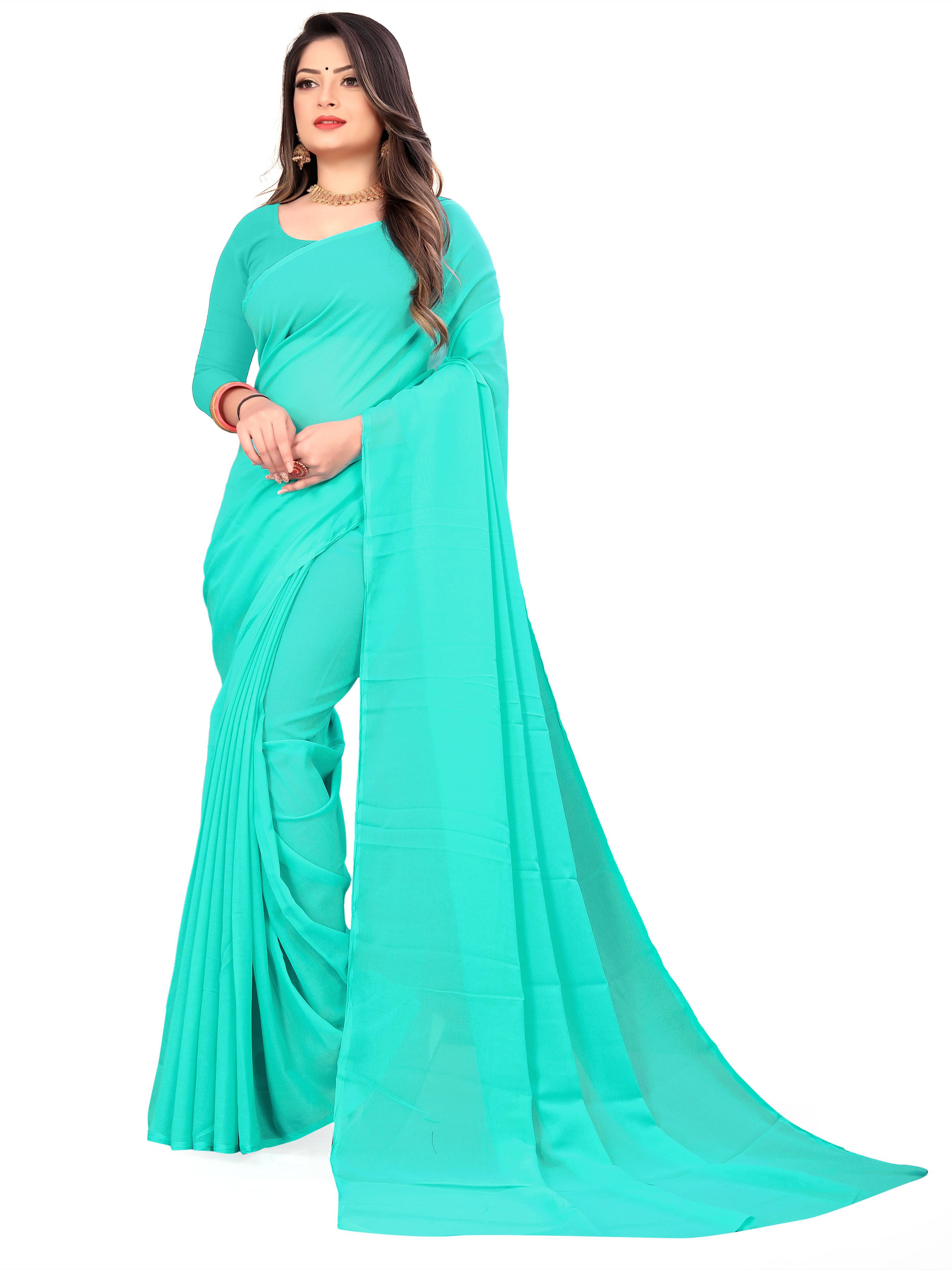    			ANAND SAREES Georgette Solid Regular Saree With Unstitched Blouse Piece ( Light Blue )