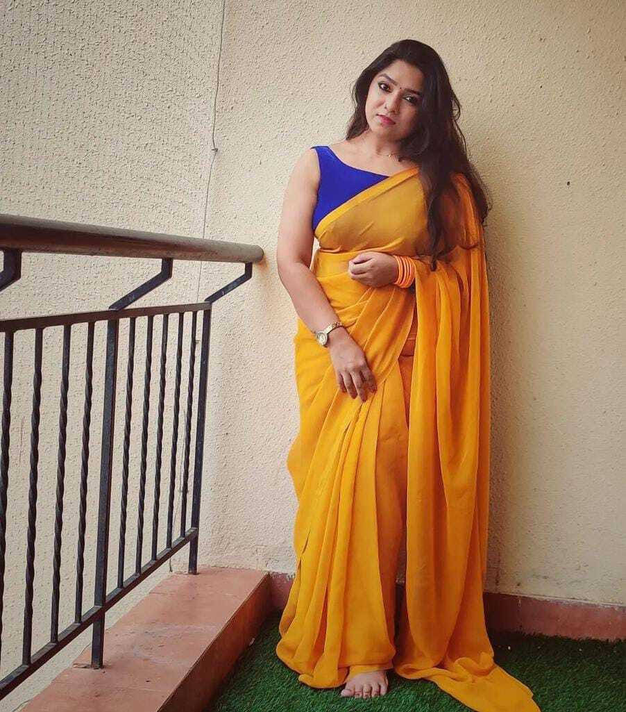     			ANAND SAREES Georgette Solid Regular Saree With Unstitched Blouse Piece ( Yellow )