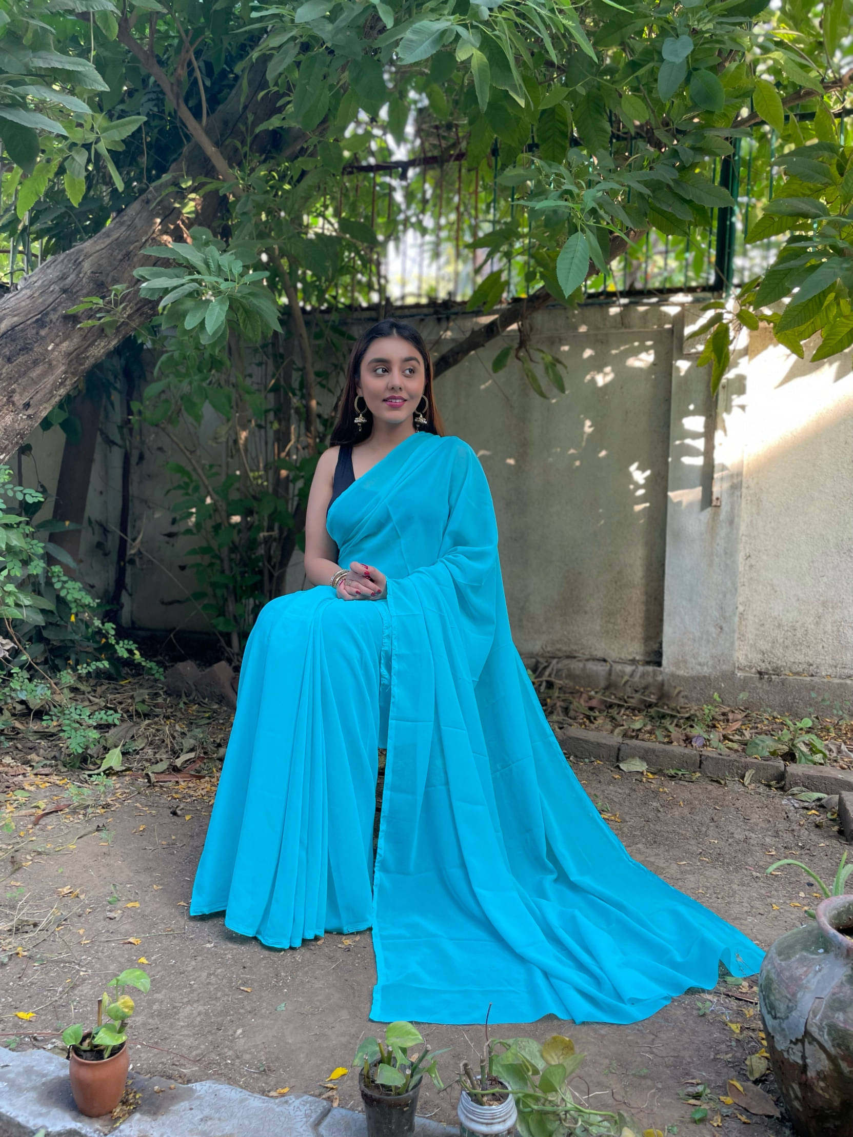     			ANAND SAREES Georgette Solid Regular Saree With Unstitched Blouse Piece ( Light Blue )