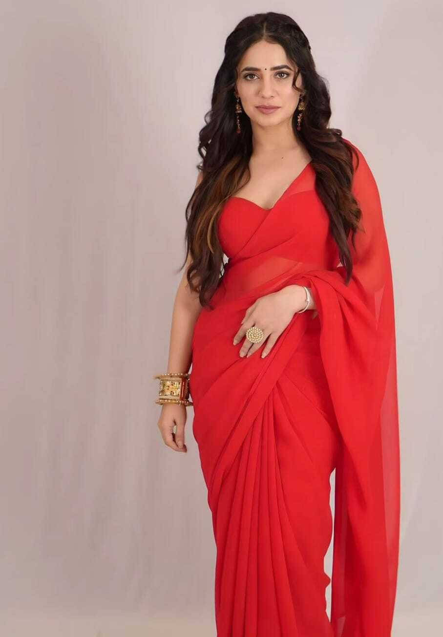     			ANAND SAREES Georgette Solid Regular Saree With Unstitched Blouse Piece ( Red )
