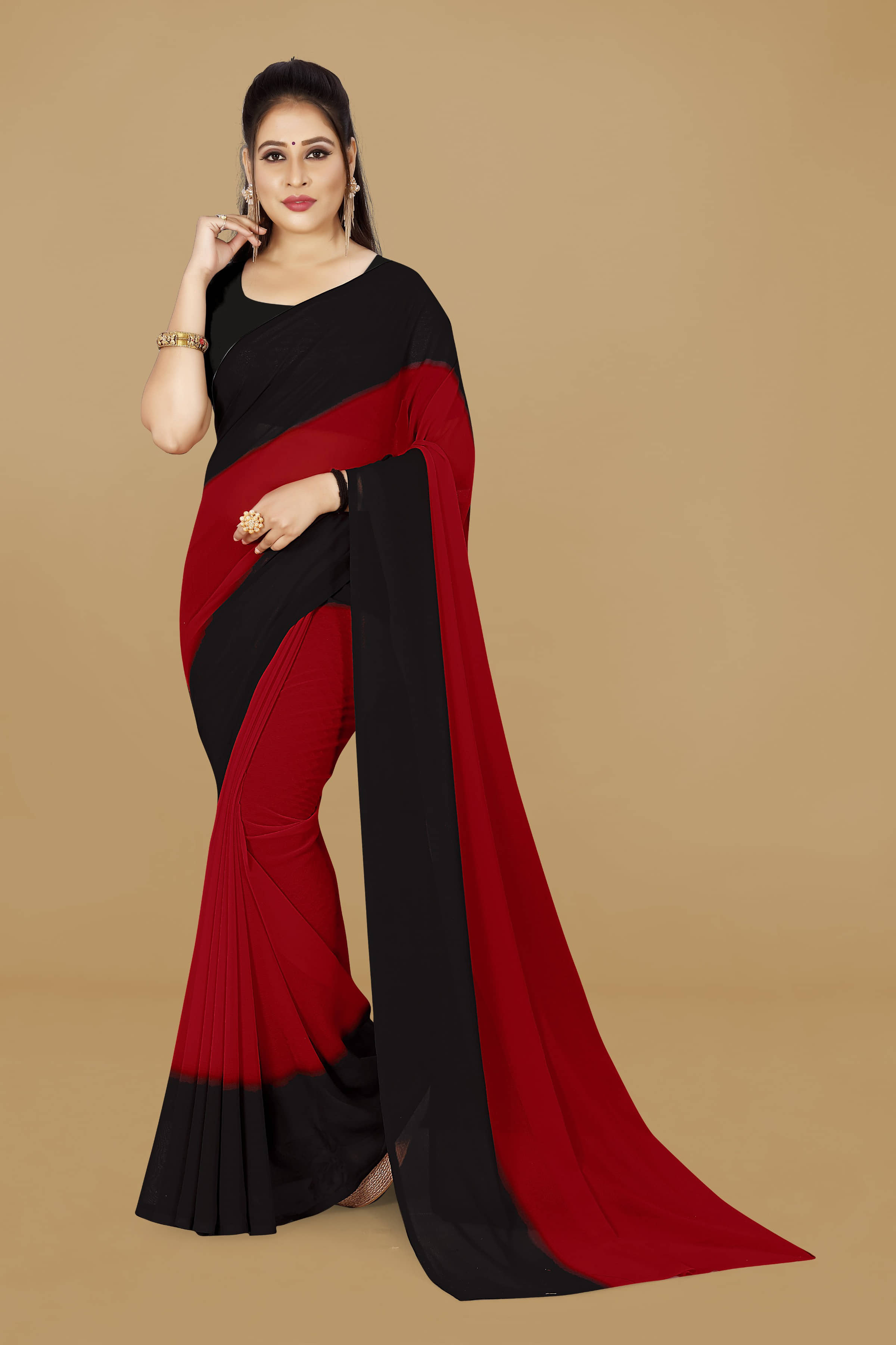 ANAND SAREES Georgette Solid Regular Saree With Unstitched Blouse Piece ( Multicolor ) - Sarees | Buy online on ZillyBuy