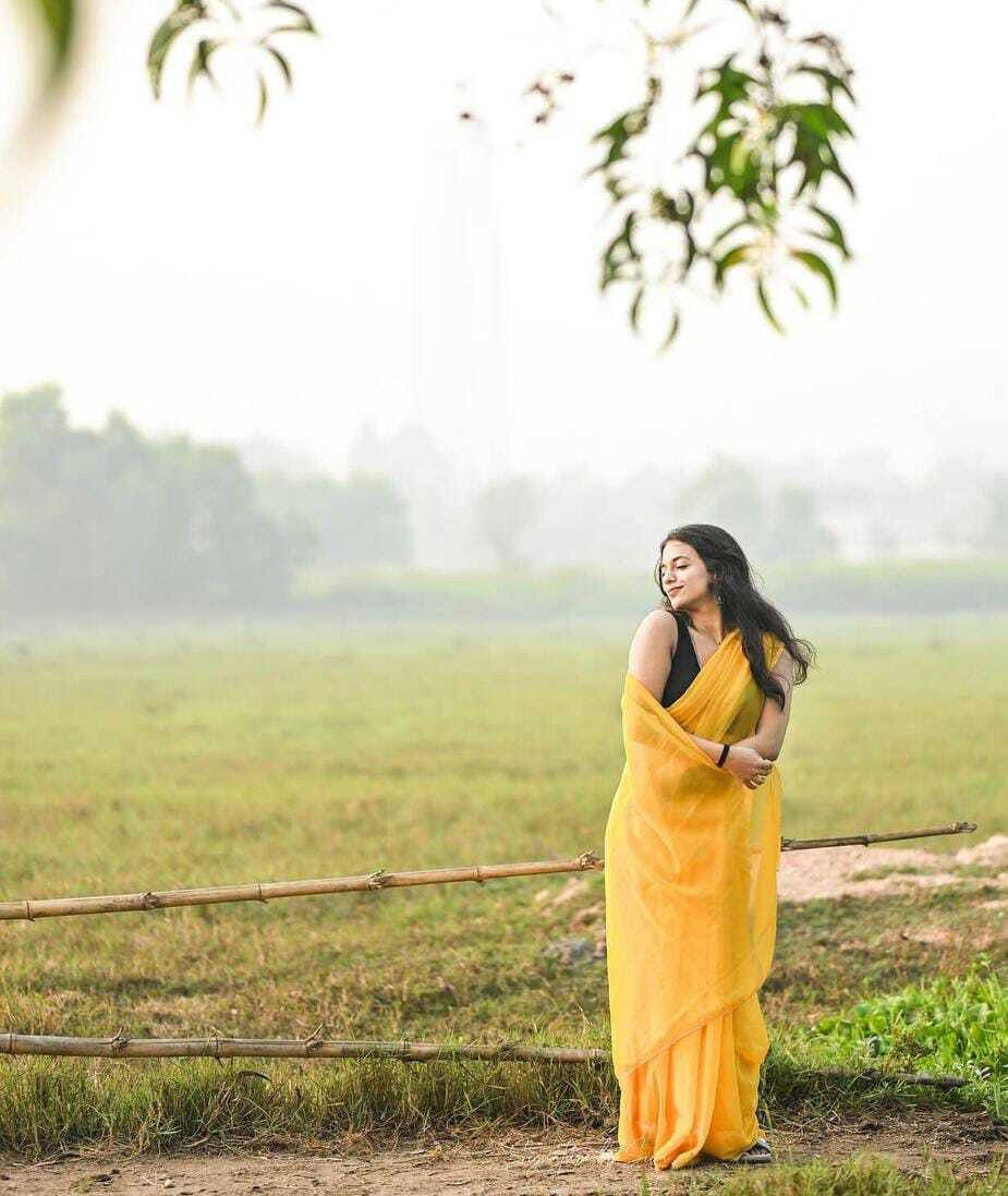     			ANAND SAREES Georgette Solid Regular Saree With Unstitched Blouse Piece ( Yellow )