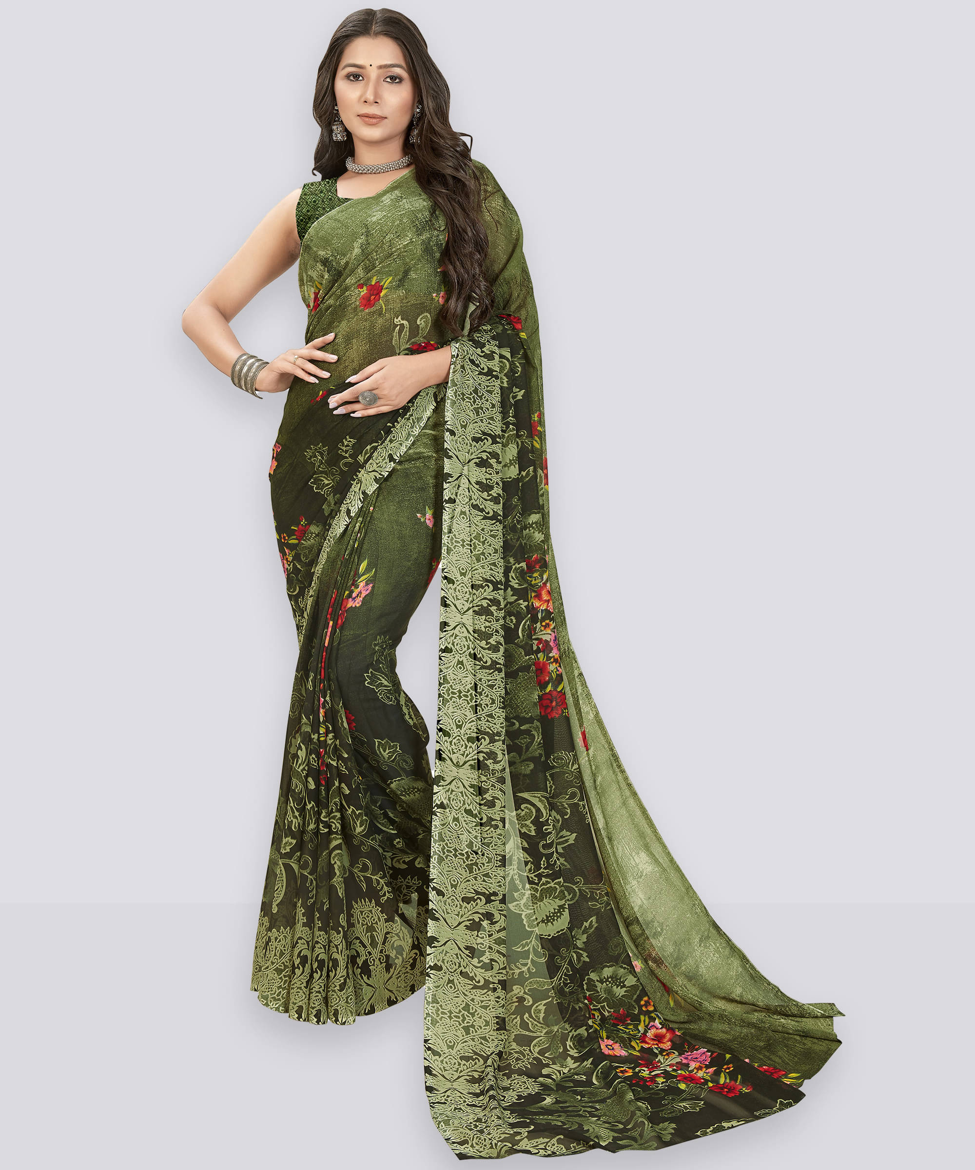 ANAND SAREES Georgette Striped Regular Saree With Unstitched Blouse Piece ( Multicolor ) ANAND SAREES Georgette Striped Regular Saree With Unstitched Blouse Piece ( Multicolor )