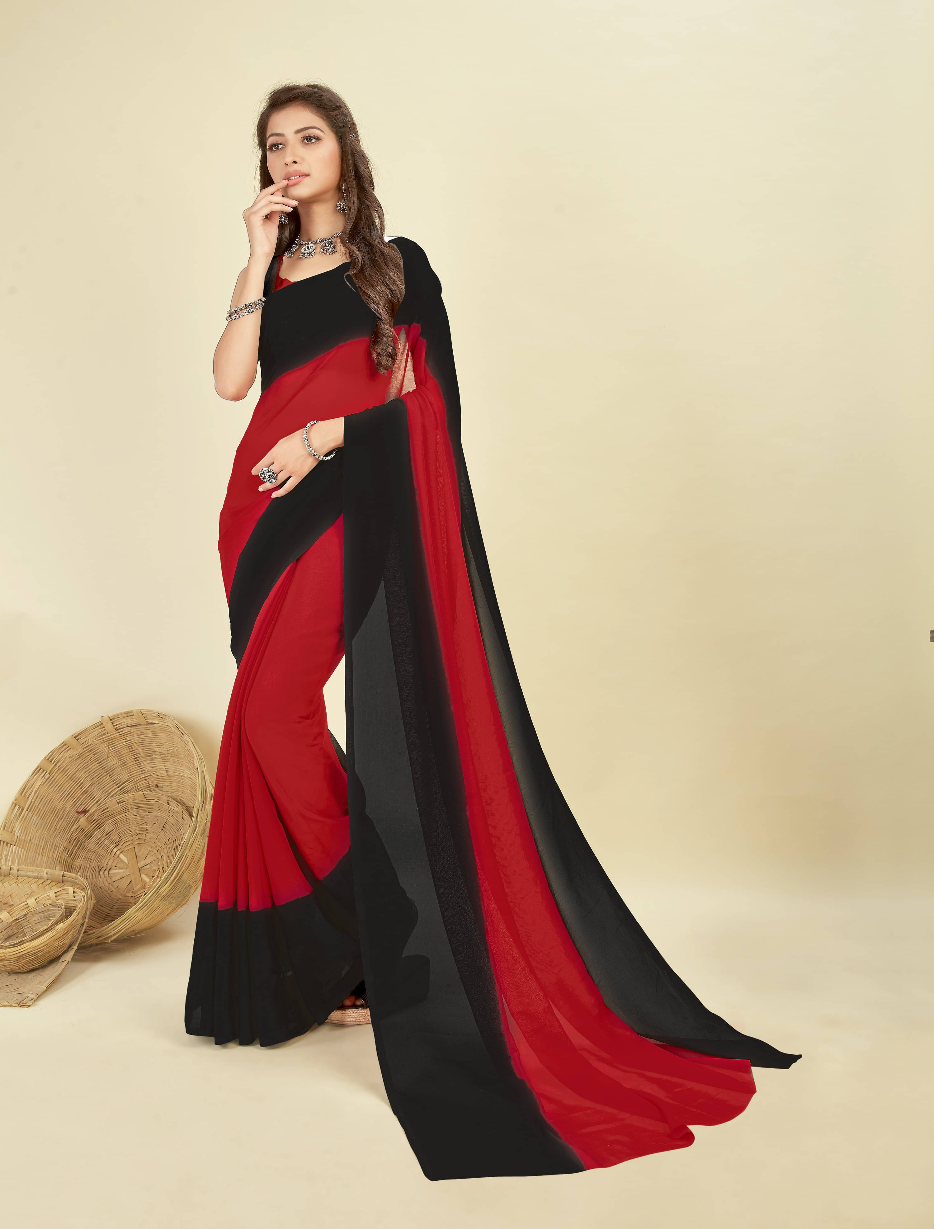 ANAND SAREES Georgette Striped Regular Saree With Unstitched Blouse Piece ( Multicolor ) ANAND SAREES Georgette Striped Regular Saree With Unstitched Blouse Piece ( Multicolor )