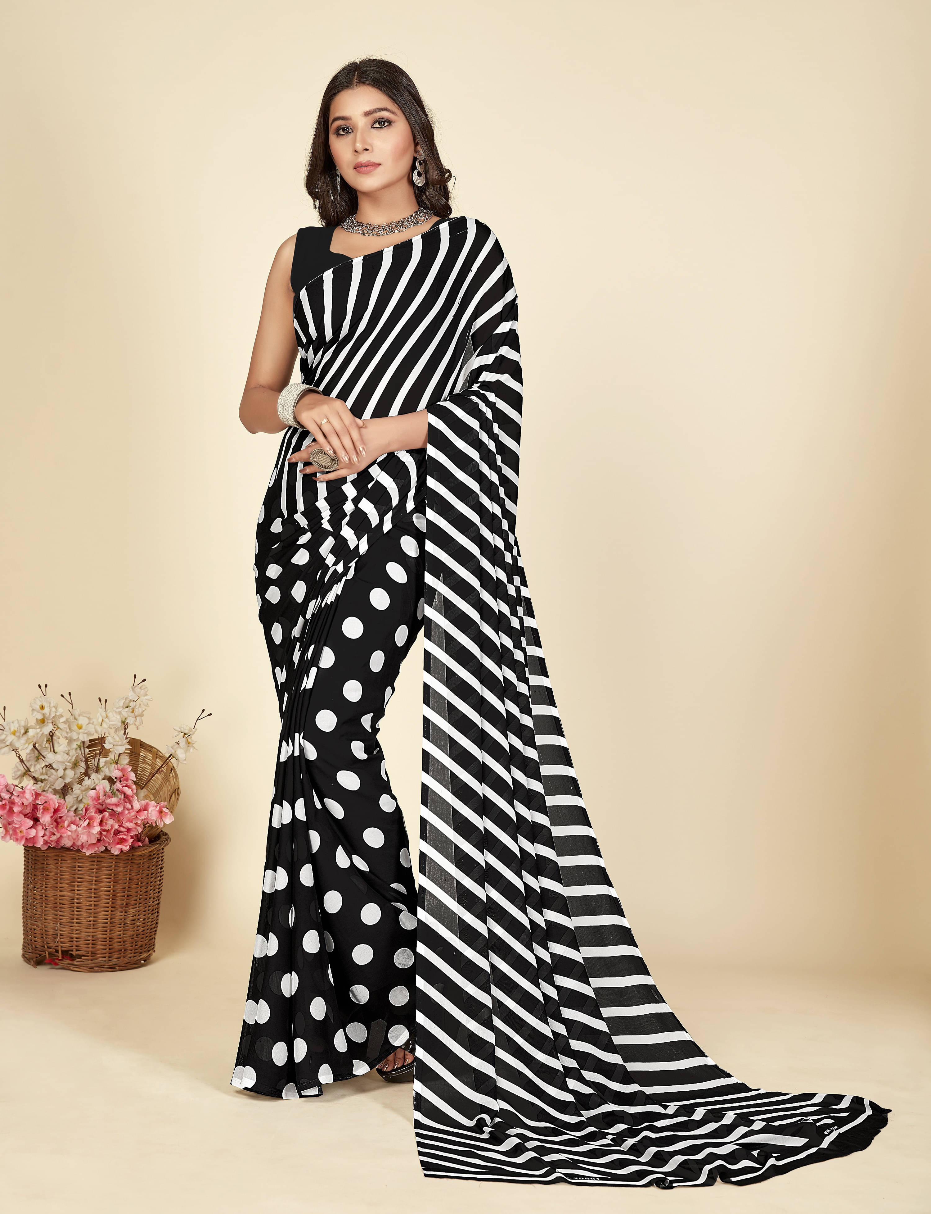 ANAND SAREES Georgette Striped Regular Saree With Unstitched Blouse Piece ( Multicolor ) ANAND SAREES Georgette Striped Regular Saree With Unstitched Blouse Piece ( Multicolor )