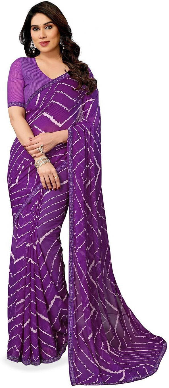 ANAND SAREES Georgette Striped Regular Saree With Unstitched Blouse Piece ( Purple ) ANAND SAREES Georgette Striped Regular Saree With Unstitched Blouse Piece ( Purple )