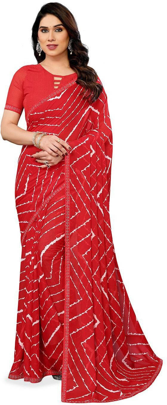 ANAND SAREES Georgette Striped Regular Saree With Unstitched Blouse Piece ( Red ) ANAND SAREES Georgette Striped Regular Saree With Unstitched Blouse Piece ( Red )