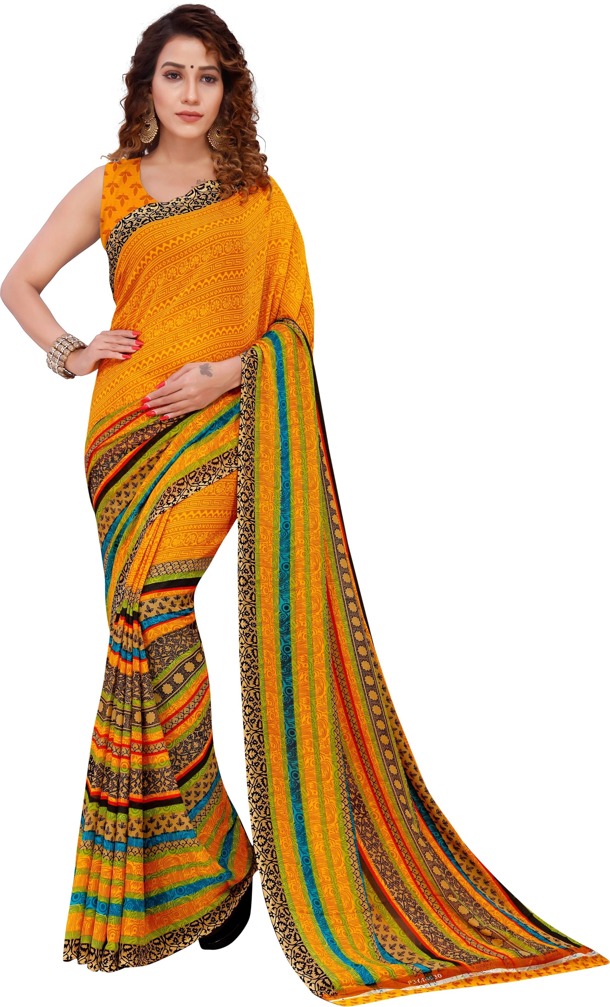     			ANAND SAREES Georgette Striped Regular Saree With Unstitched Blouse Piece ( Yellow )