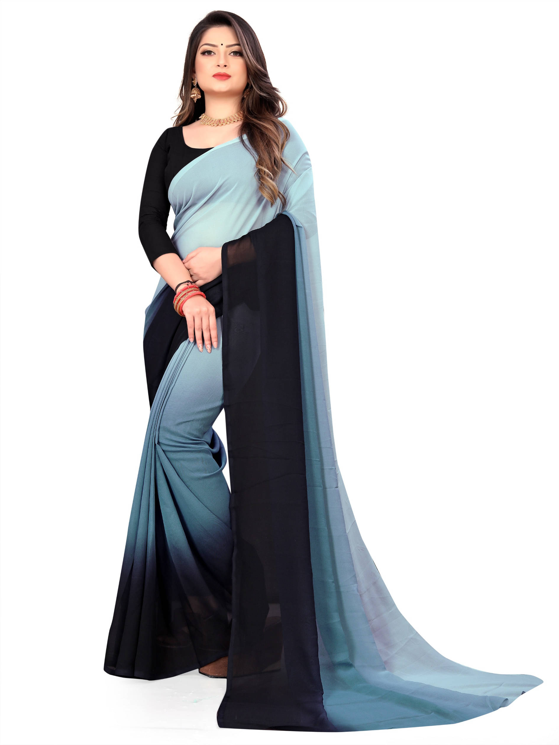 ANAND SAREES Georgette Striped Regular Saree With Unstitched Blouse Piece ( Multicolor ) ANAND SAREES Georgette Striped Regular Saree With Unstitched Blouse Piece ( Multicolor )