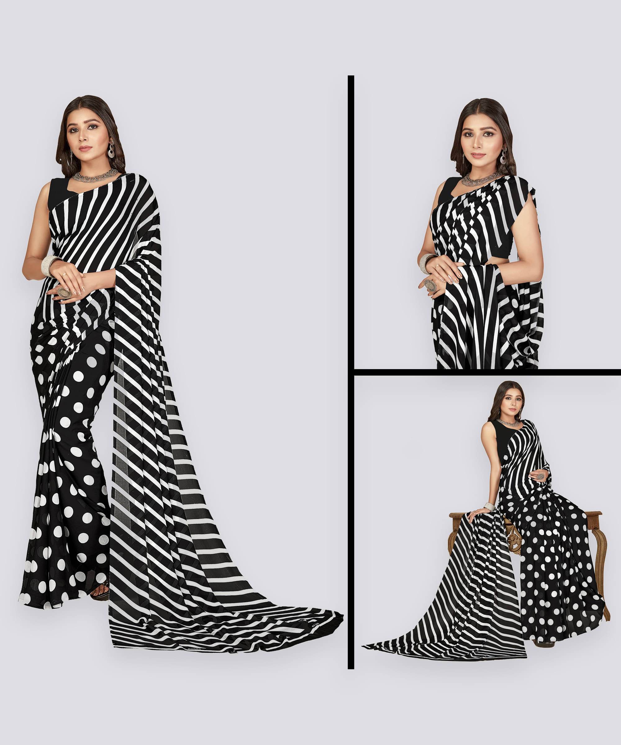 ANAND SAREES Georgette Striped Regular Saree With Unstitched Blouse Piece ( Black ) ANAND SAREES Georgette Striped Regular Saree With Unstitched Blouse Piece ( Black )