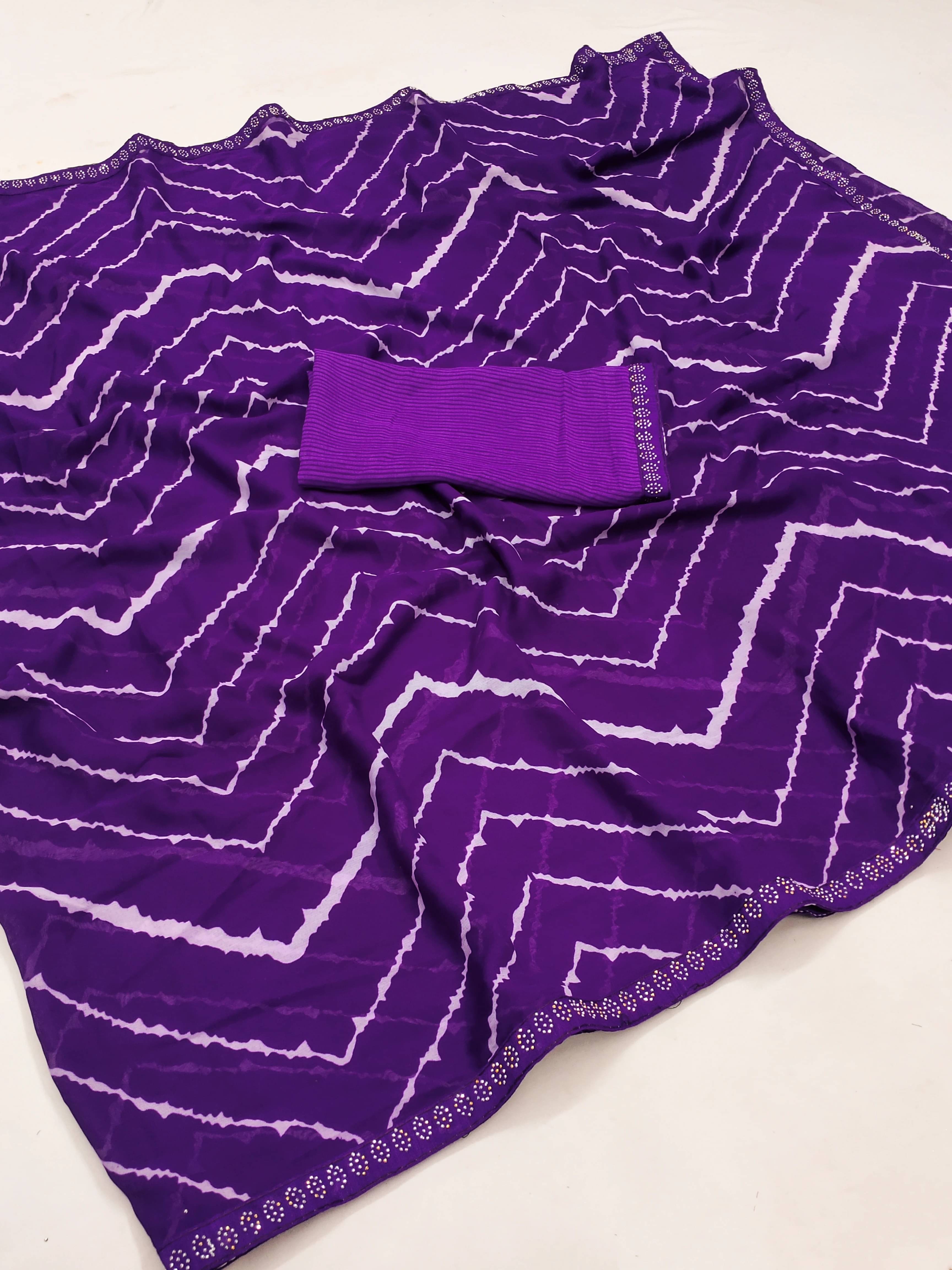 ANAND SAREES Georgette Striped Regular Saree With Unstitched Blouse Piece ( Purple ) ANAND SAREES Georgette Striped Regular Saree With Unstitched Blouse Piece ( Purple )