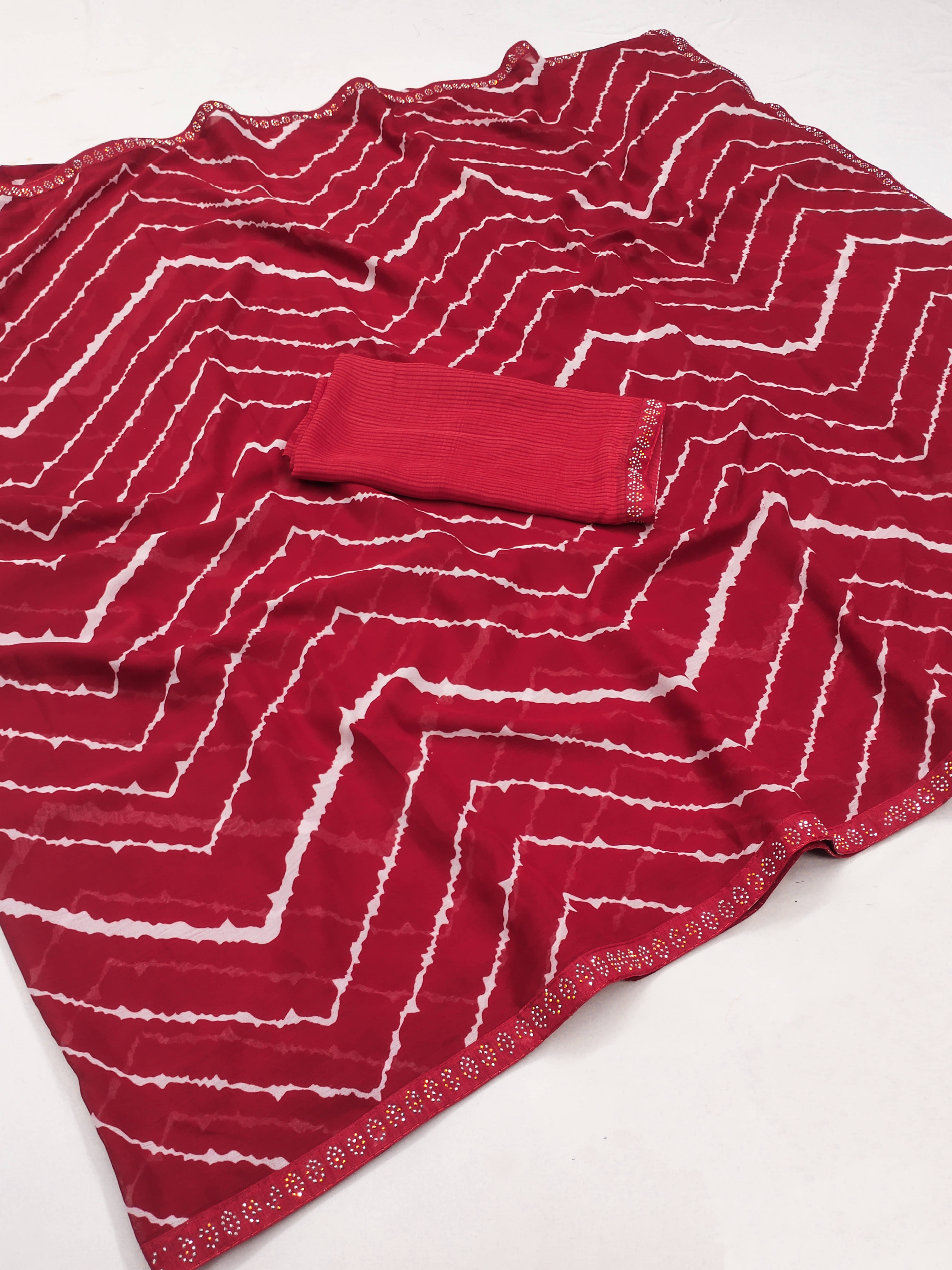 ANAND SAREES Georgette Striped Regular Saree With Unstitched Blouse Piece ( Red ) ANAND SAREES Georgette Striped Regular Saree With Unstitched Blouse Piece ( Red )