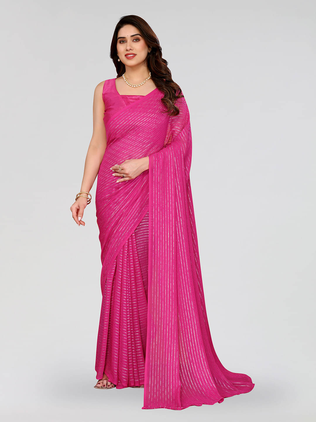 ANAND SAREES Georgette Striped Regular Saree With Unstitched Blouse Piece ( Pink ) ANAND SAREES Georgette Striped Regular Saree With Unstitched Blouse Piece ( Pink )