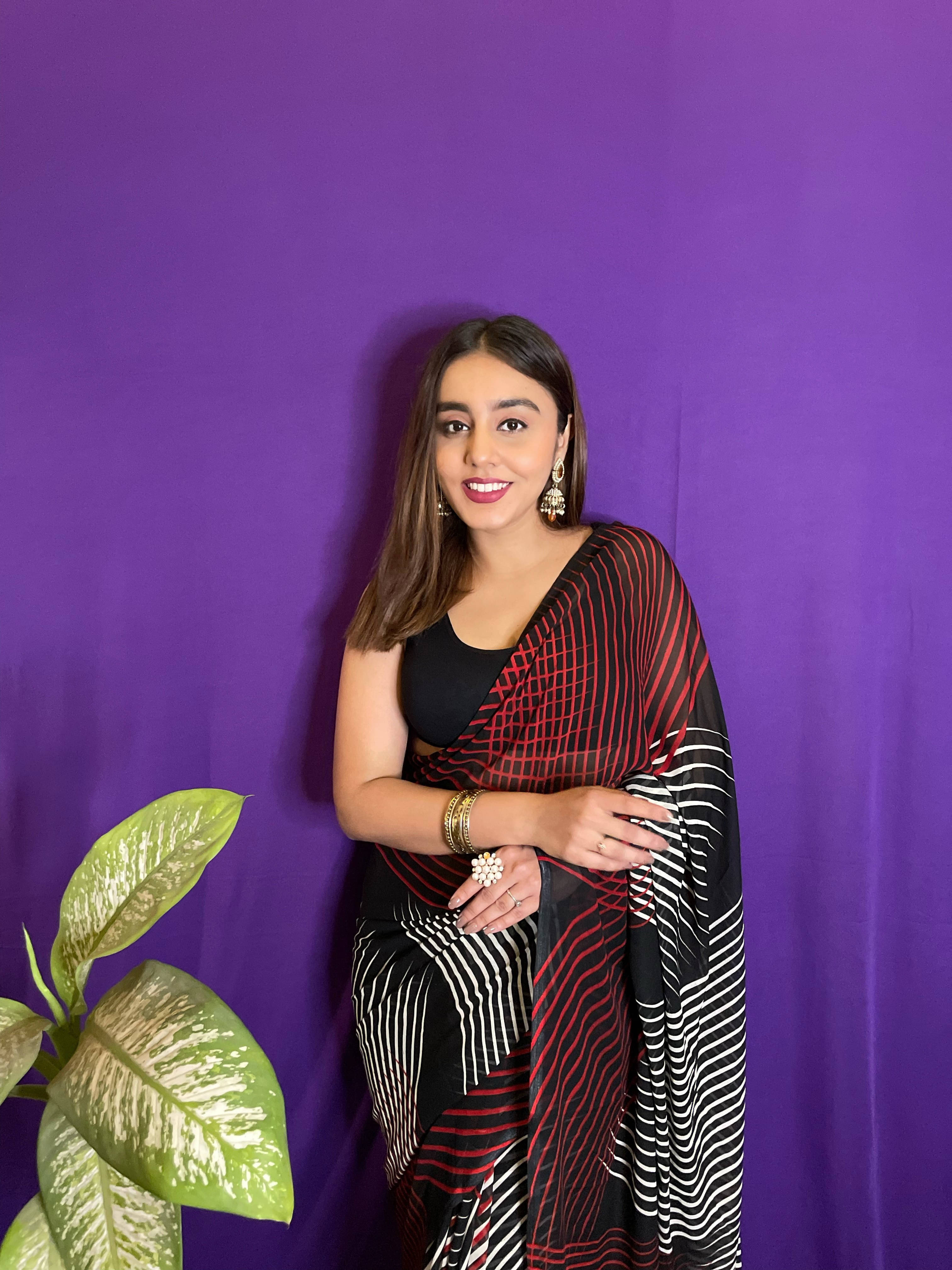     			ANAND SAREES Georgette Striped Regular Saree With Unstitched Blouse Piece ( Multicolor )