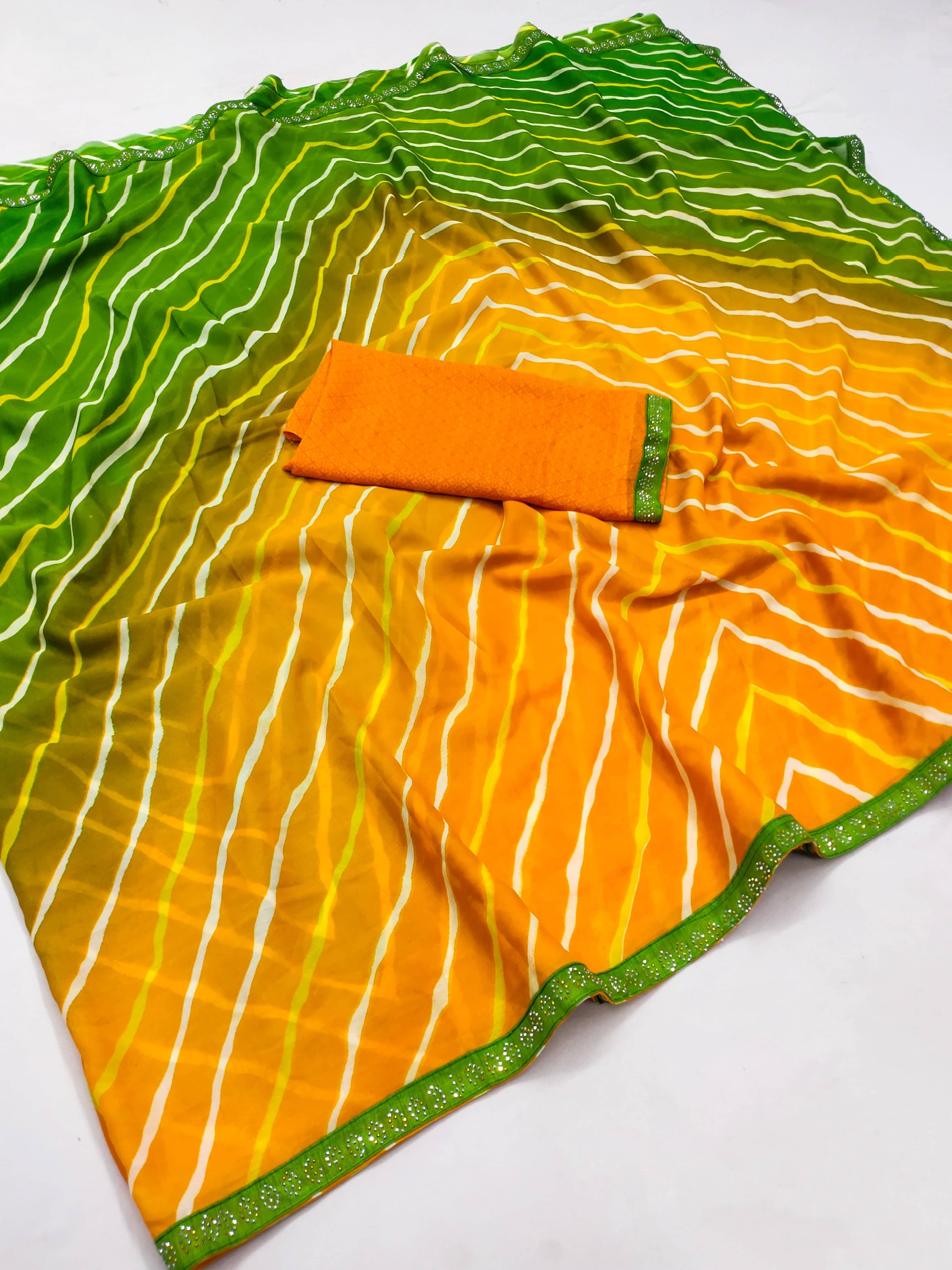     			ANAND SAREES Georgette Striped Regular Saree With Unstitched Blouse Piece ( Multicolor )
