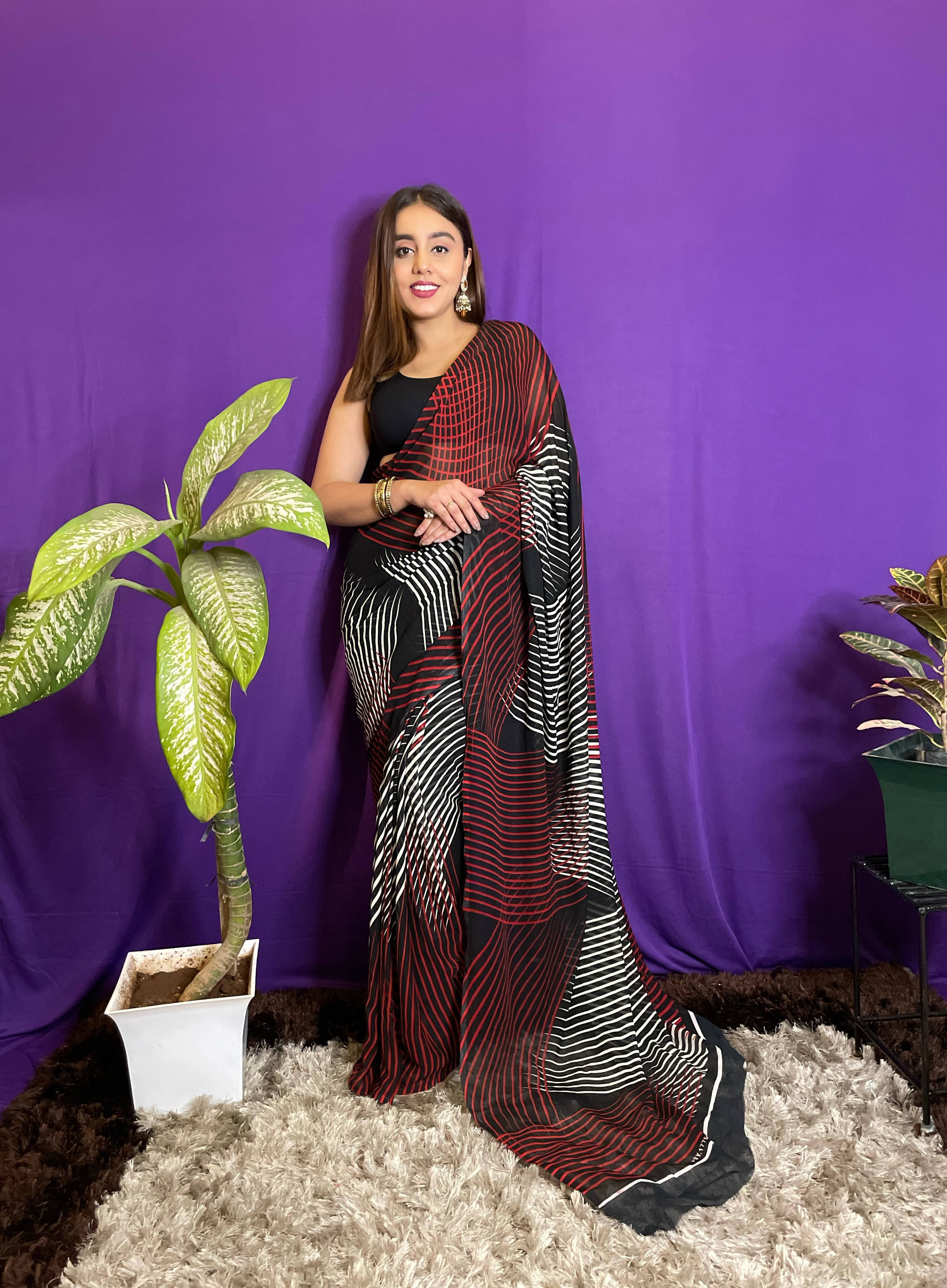     			ANAND SAREES Georgette Striped Regular Saree With Unstitched Blouse Piece ( Multicolor )