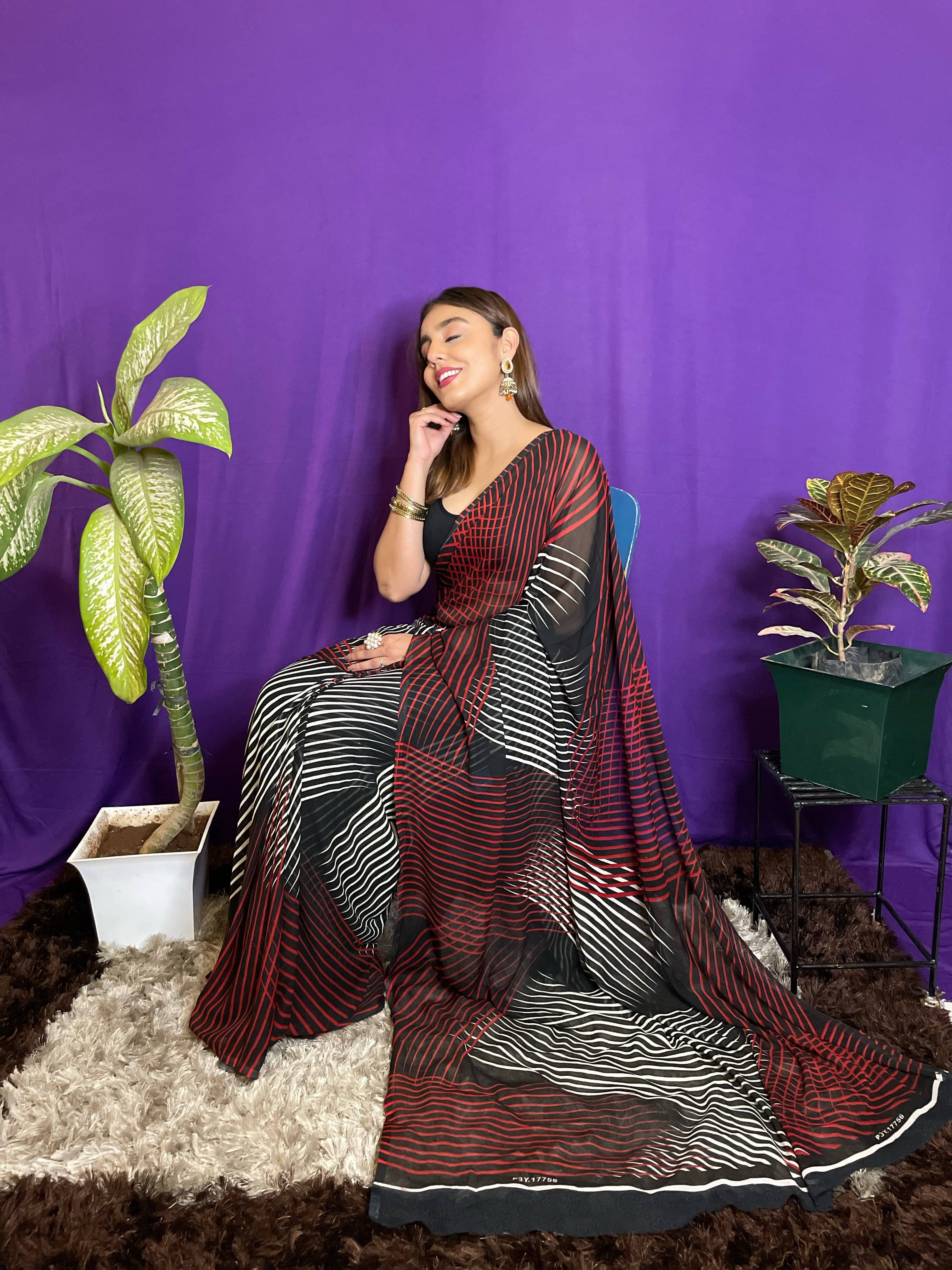     			ANAND SAREES Georgette Striped Regular Saree With Unstitched Blouse Piece ( Multicolor )