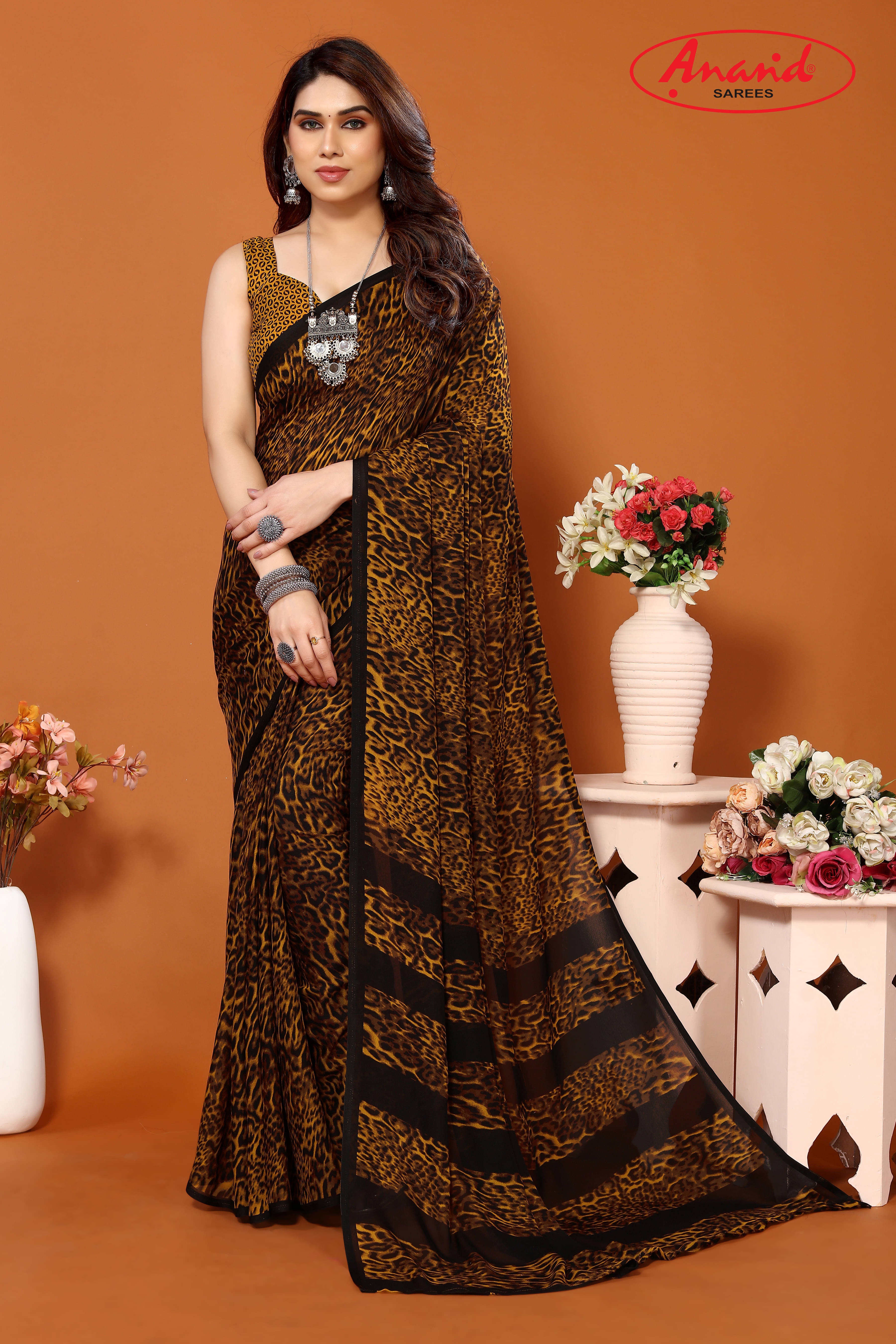 ANAND SAREES Georgette Striped Regular Saree With Unstitched Blouse Piece ( Multicolor ) ANAND SAREES Georgette Striped Regular Saree With Unstitched Blouse Piece ( Multicolor )