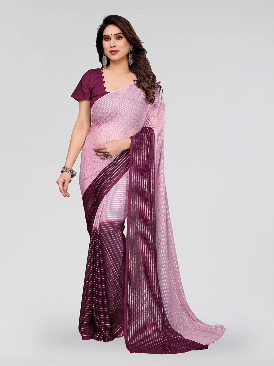     			ANAND SAREES Georgette Striped Regular Saree With Unstitched Blouse Piece ( Multicolor )
