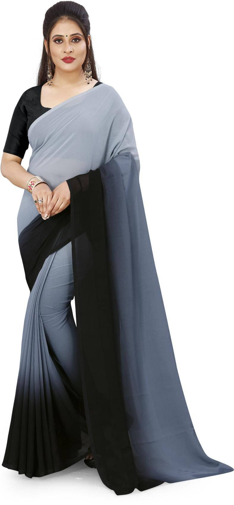 ANAND SAREES Georgette Striped Regular Saree With Unstitched Blouse Piece ( Multicolor ) ANAND SAREES Georgette Striped Regular Saree With Unstitched Blouse Piece ( Multicolor )