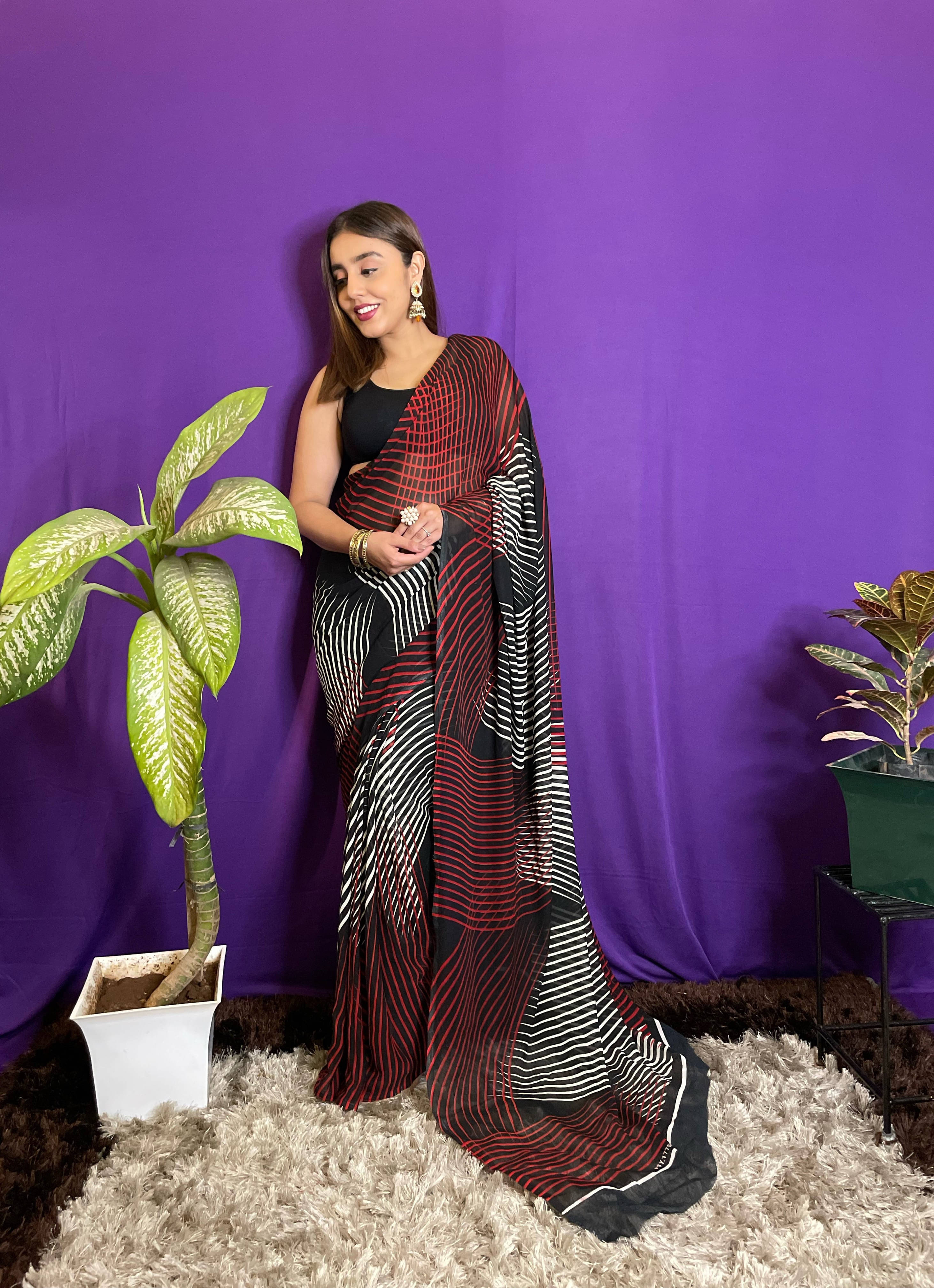     			ANAND SAREES Georgette Striped Regular Saree With Unstitched Blouse Piece ( Multicolor )
