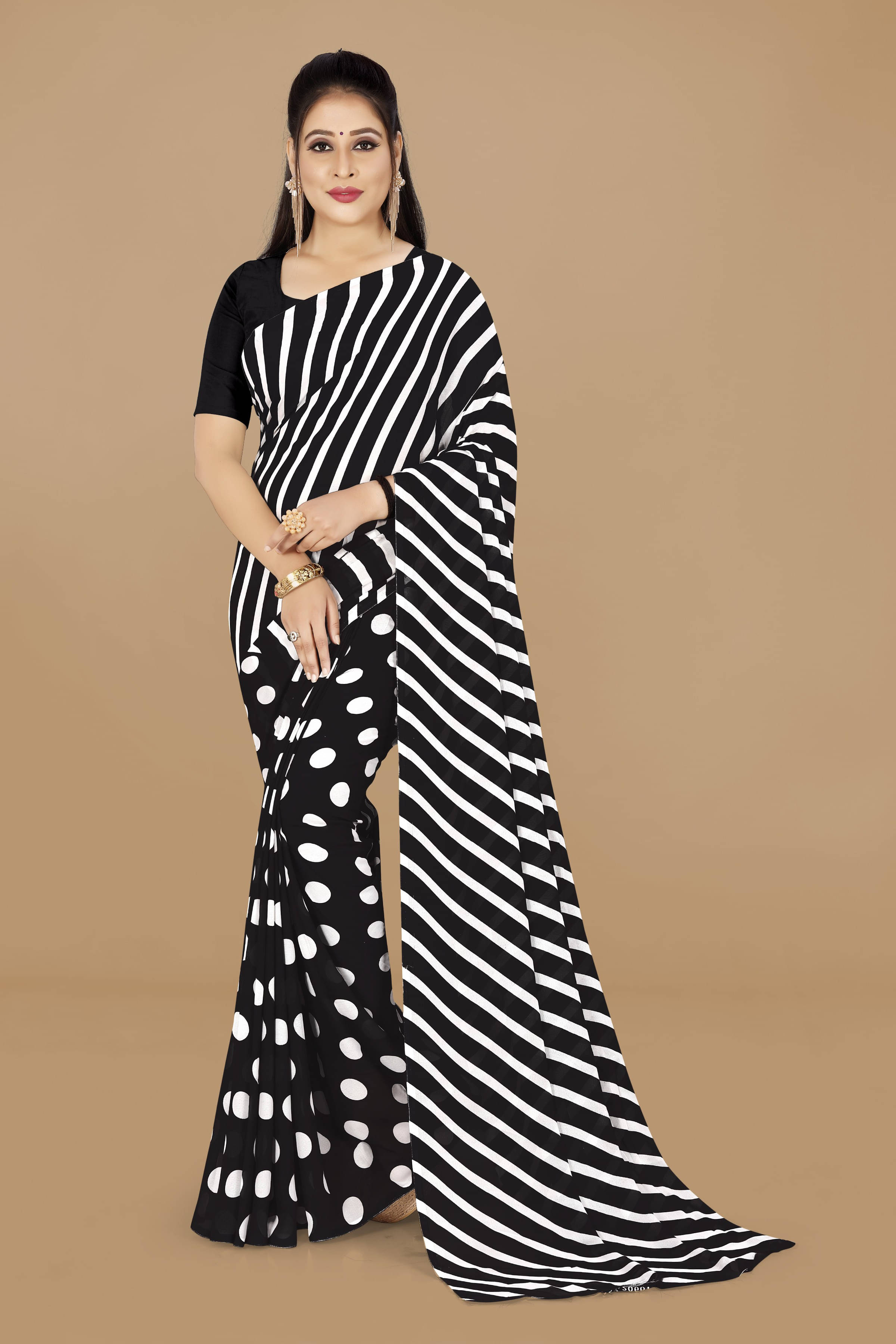 ANAND SAREES Georgette Striped Regular Saree With Unstitched Blouse Piece ( Multicolor ) ANAND SAREES Georgette Striped Regular Saree With Unstitched Blouse Piece ( Multicolor )