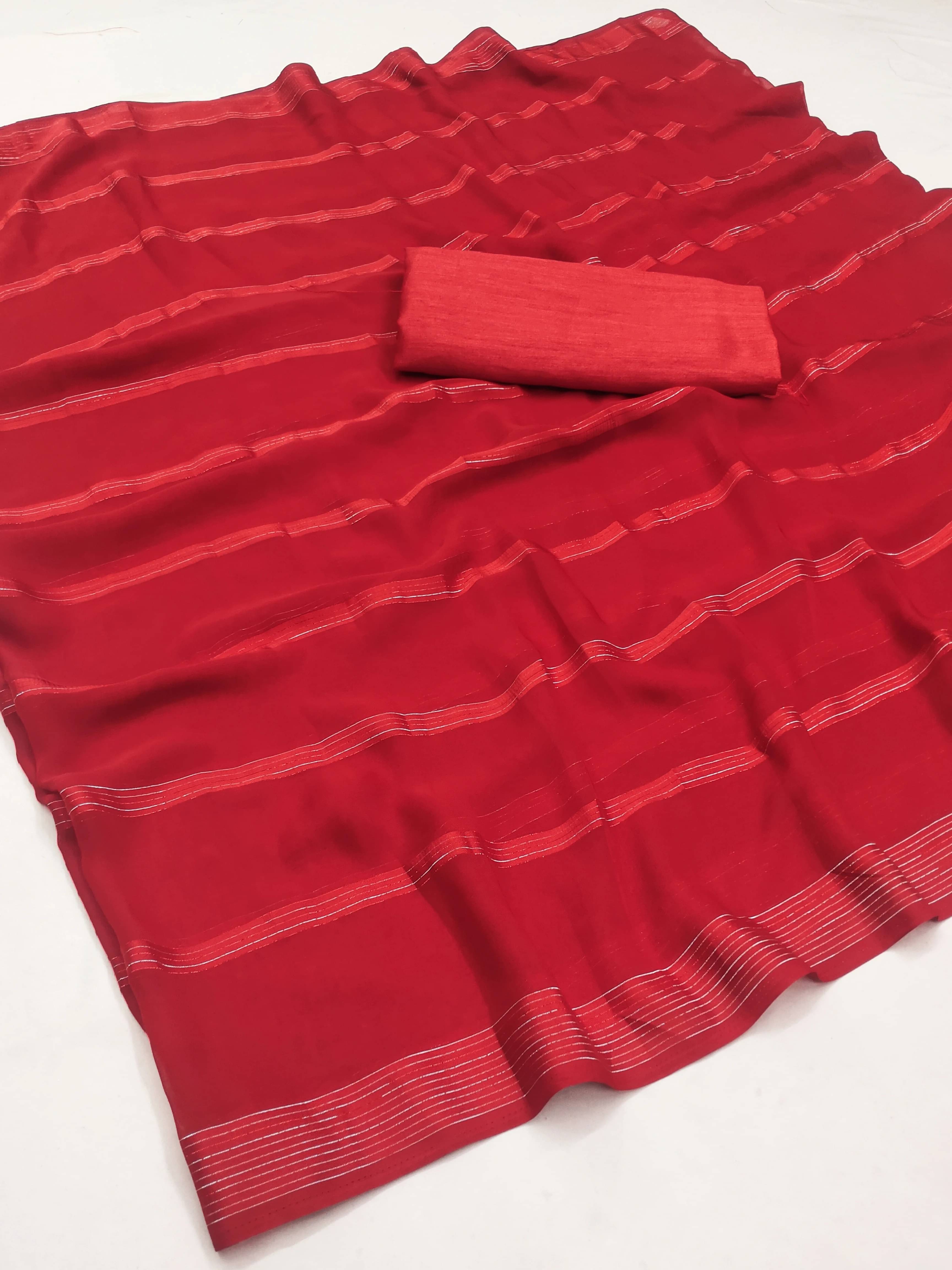 ANAND SAREES Satin Embellished Regular Saree With Unstitched Blouse Piece ( Red ) ANAND SAREES Satin Embellished Regular Saree With Unstitched Blouse Piece ( Red )